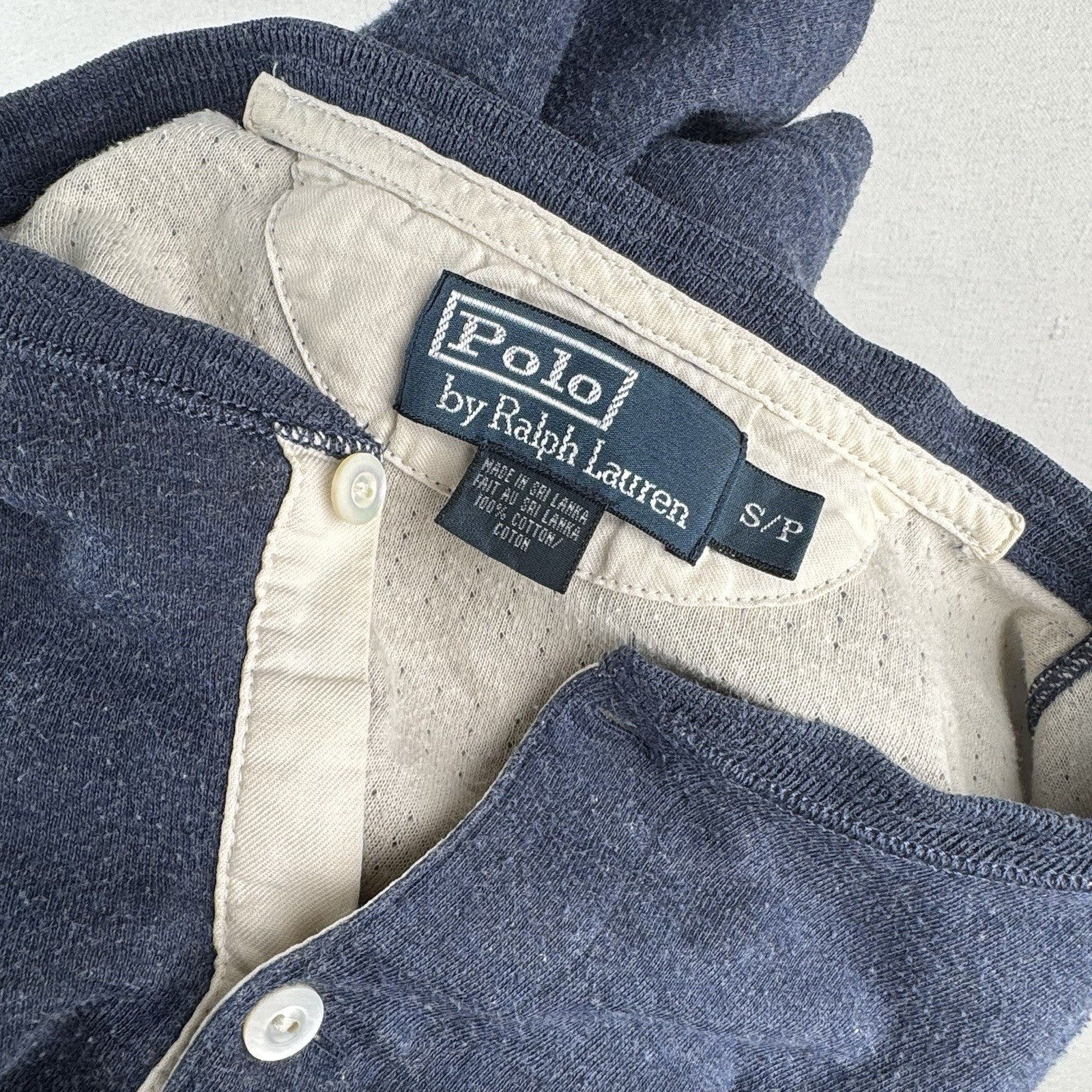 Vintage Polo Ralph Lauren Shirt Mens Large Blue Long Sleeve Henley 100% Cotton