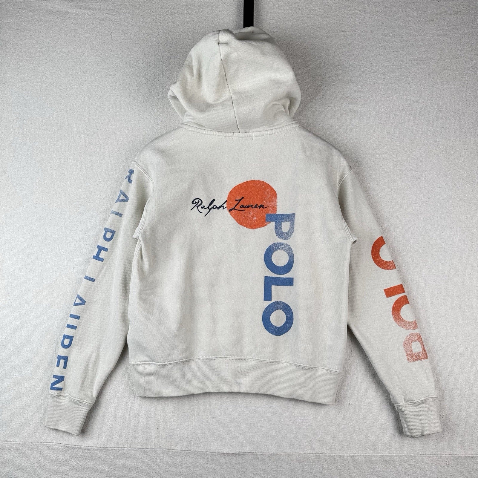 Polo Ralph Lauren Logo Wave Graphic Hoodie Women’s XS White Sun Surf *Read