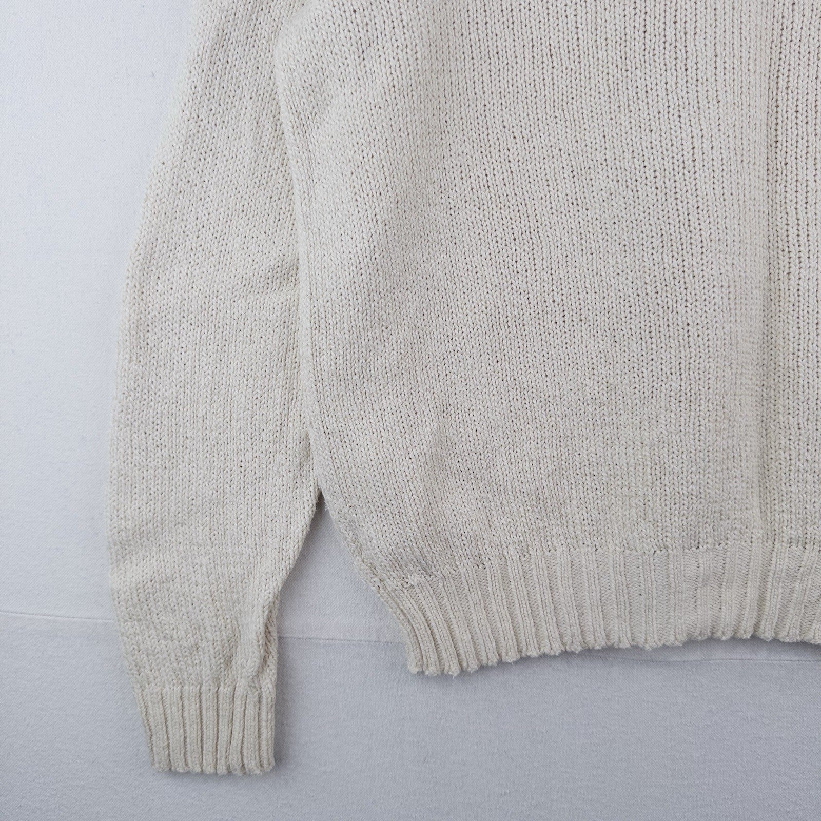 90s Vtg Polo Ralph Lauren Sweater Men's XL Cream 100% Cotton Crewneck Navy Pony