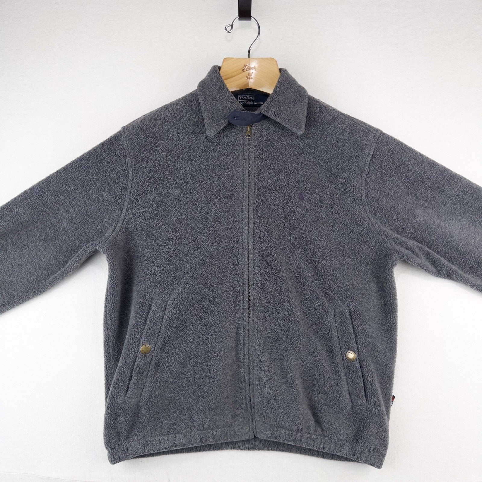 90’s Vtg Polo Ralph Lauren Men’s S Fleece Chin Strap Harrington Jacket Gray