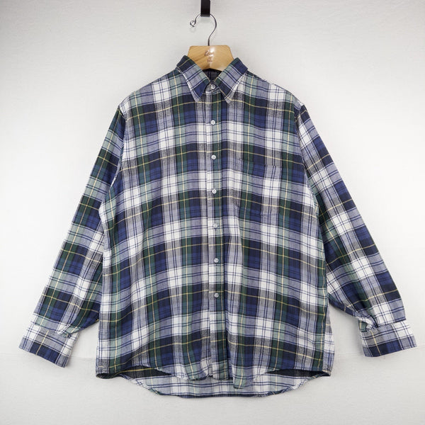 80’s Vtg LL Bean Mens XL Blue Green Scotch Plaid Flannel Shirt USA *Distressed
