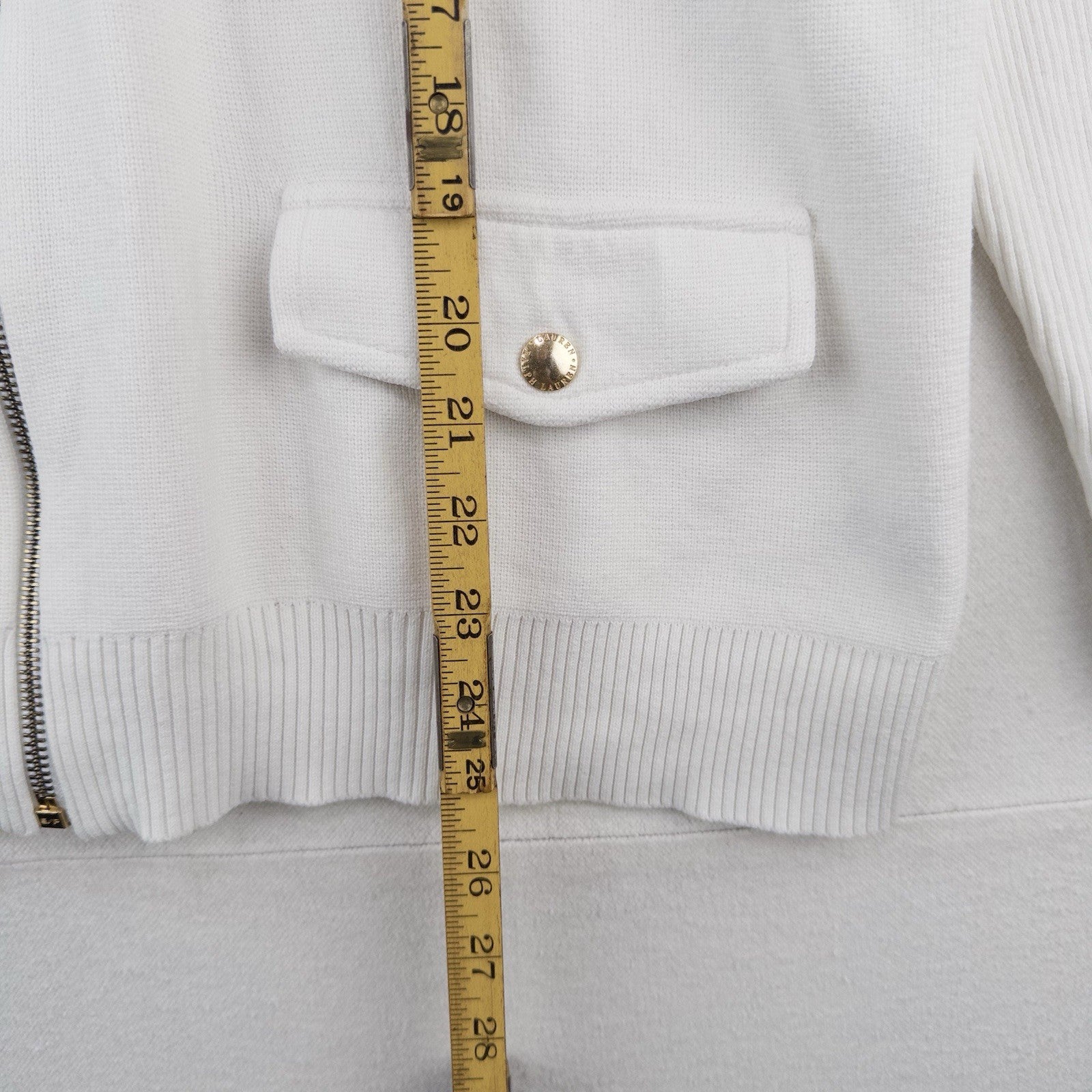 Lauren Ralph Lauren Zip Up Jacket Women’s 3X Ivory Ribbed Gold Hardware