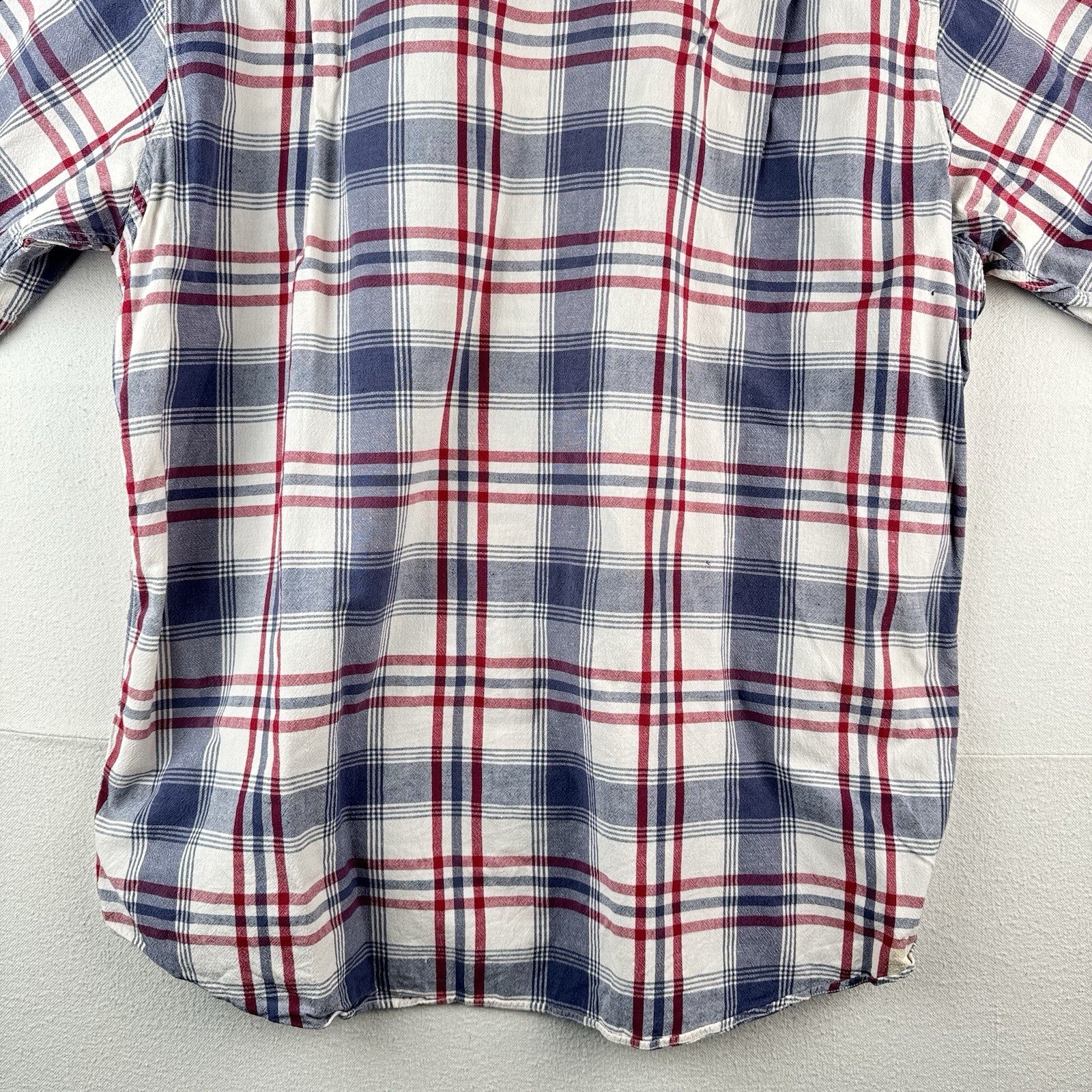 Vintage Polo Sport Ralph Lauren Men’s M Red Blue Plaid Linen Blend Camp Shirt