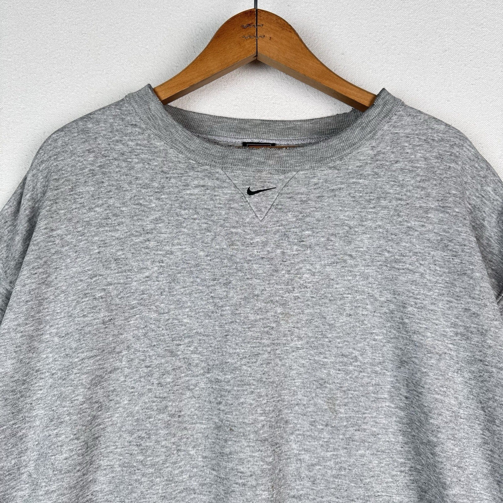 Vintage 90s Nike Center Check Grey Pullover Sweatshirt XL Distressed