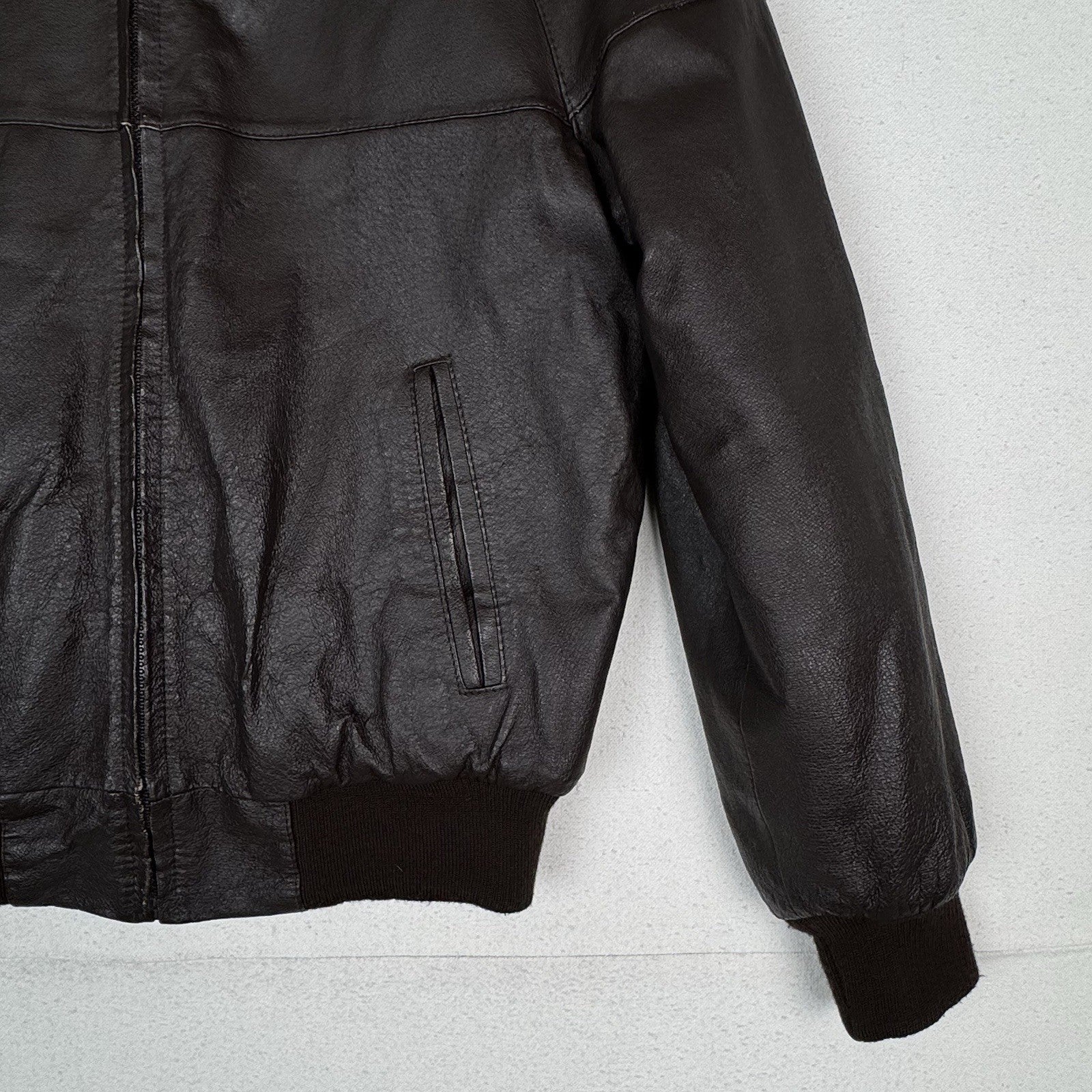 John Blair Leather Western Bomber Aviator Jacket Brown Mens’s Small