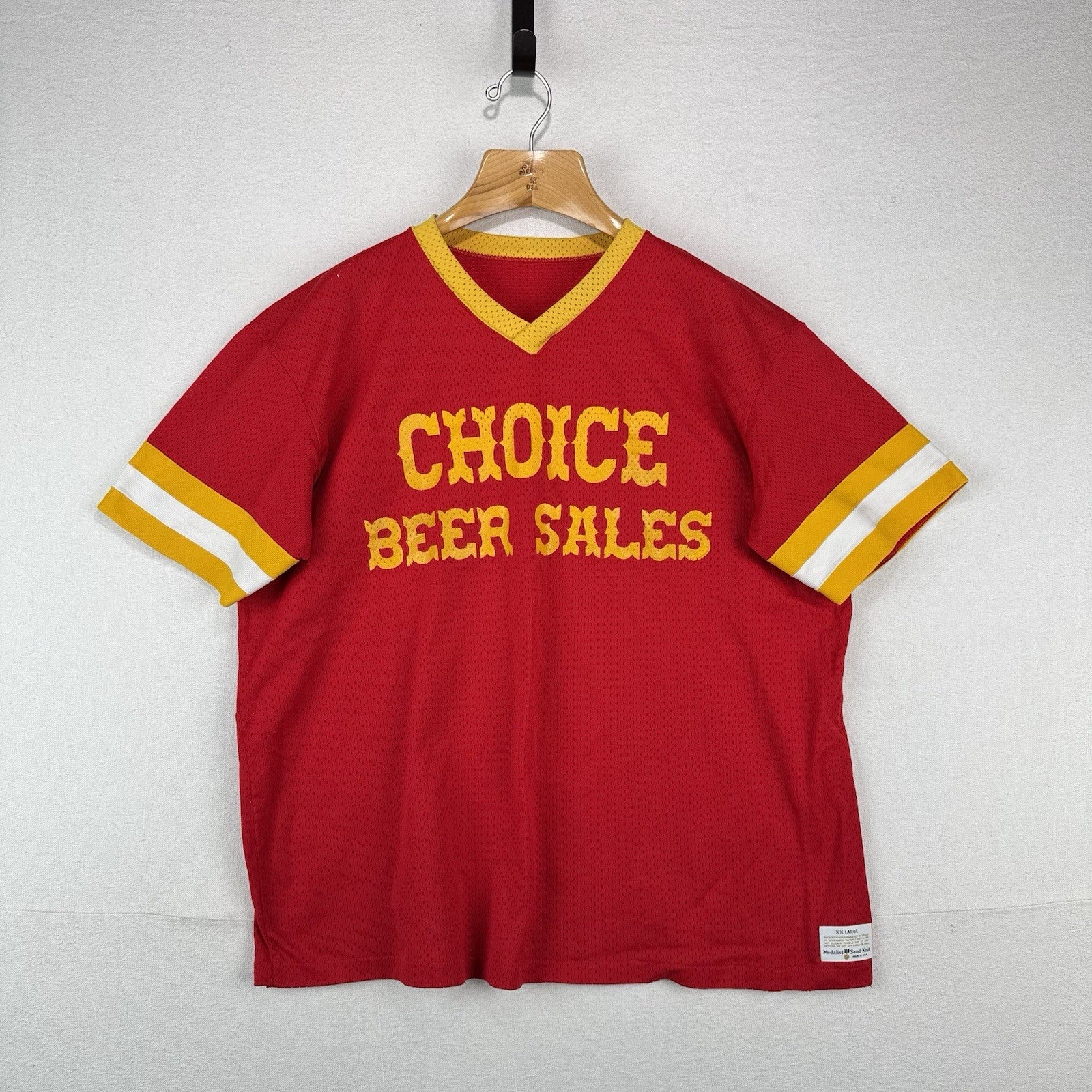 70’s Vtg Choice Beer Sales Medalist Sand Knit Work Uniform Shirt 2XL Jersey USA