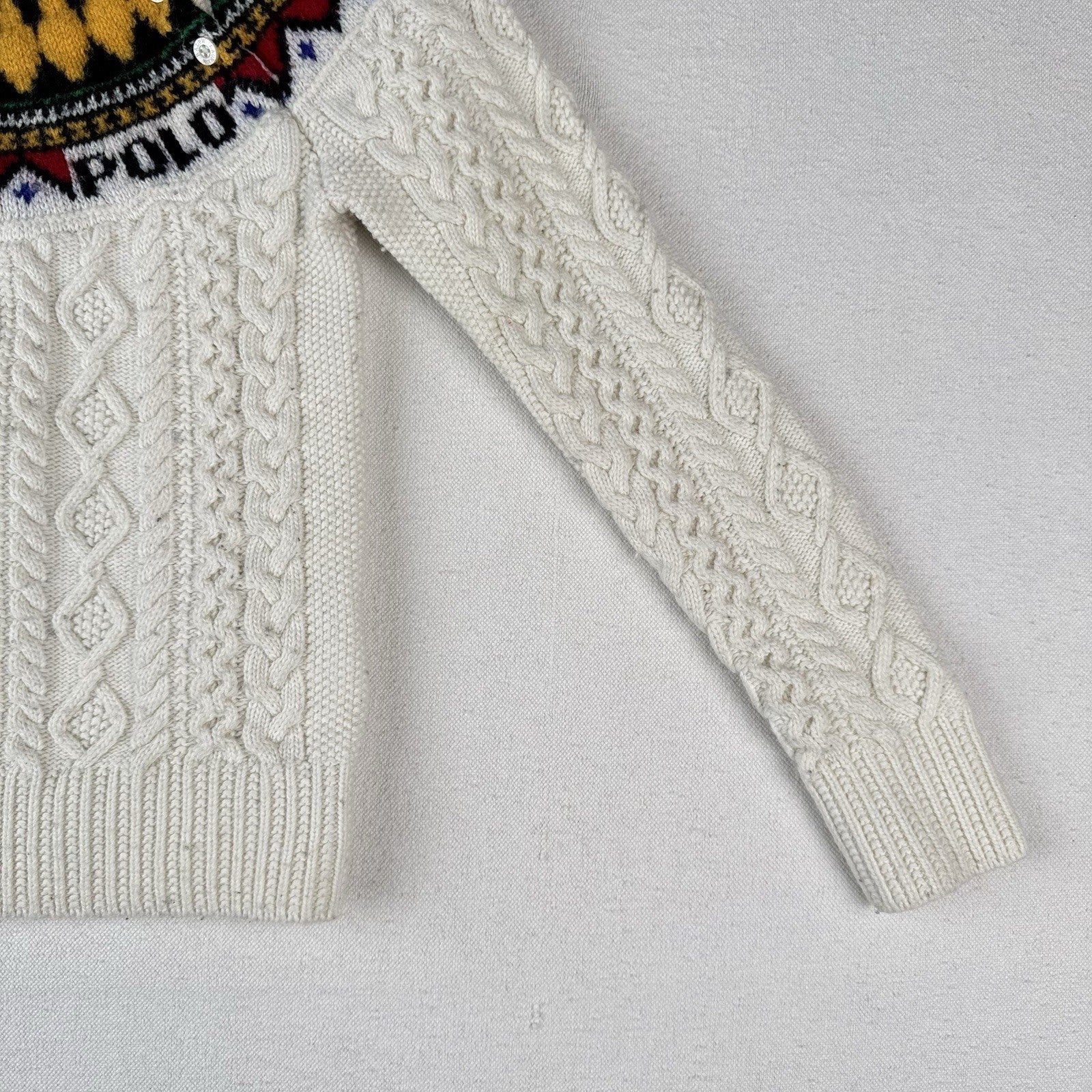 Polo Ralph Lauren Girl’s Small (7) Fair Isle Aran Knit Sweater Cream Colorful