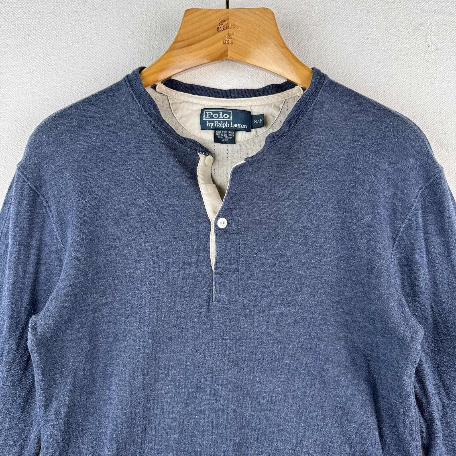 Vintage Polo Ralph Lauren Shirt Mens Large Blue Long Sleeve Henley 100% Cotton