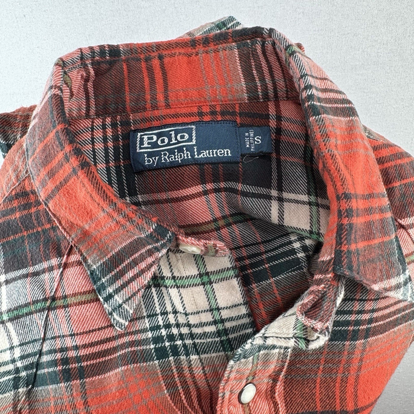 Vtg Polo Ralph Lauren Western Pearl Snap Mens S Brushed Flannel Shirt Plaid