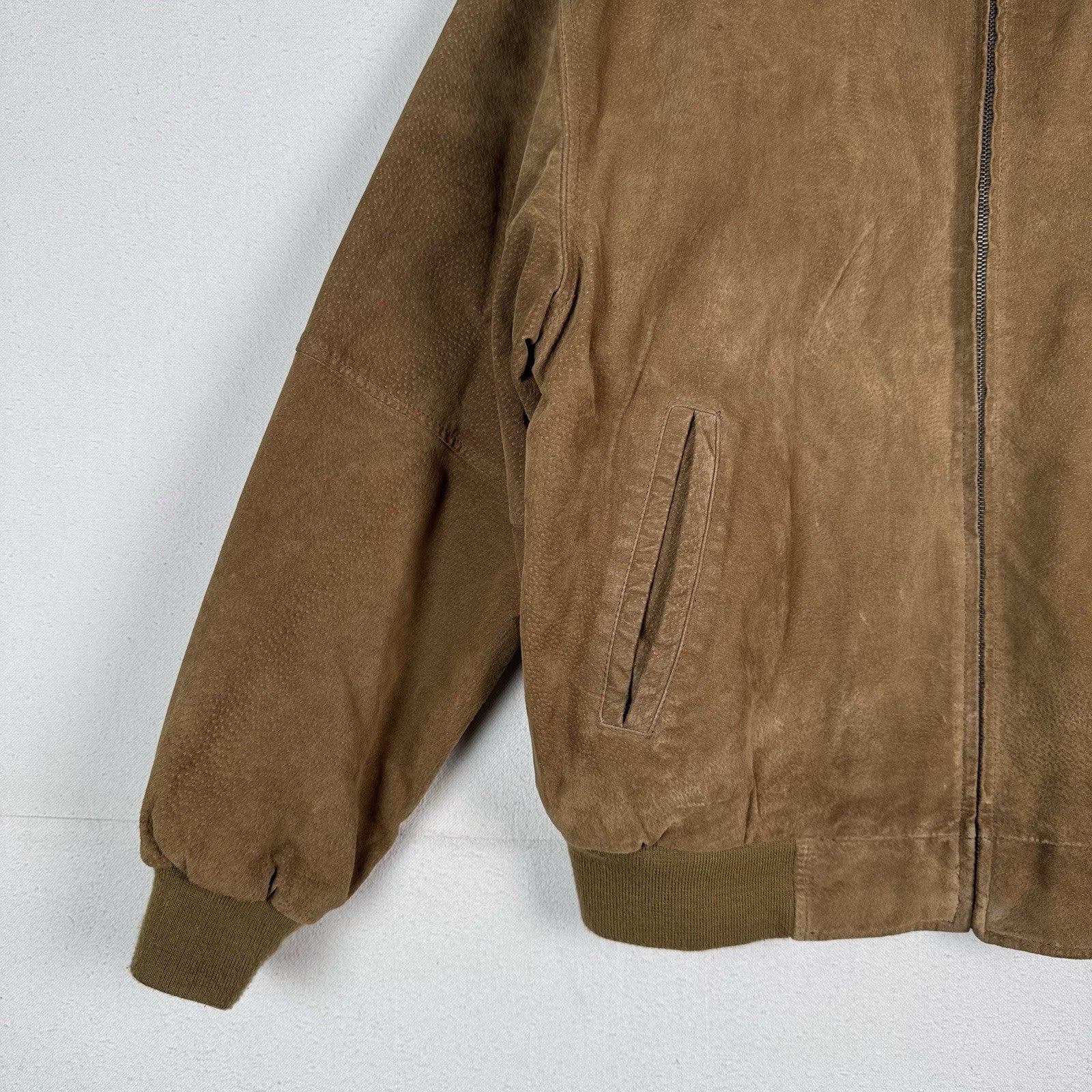 Vintage Wear Guard Genuine Leather Bomber Jacket Mens Large Tan Suede Lined 90s