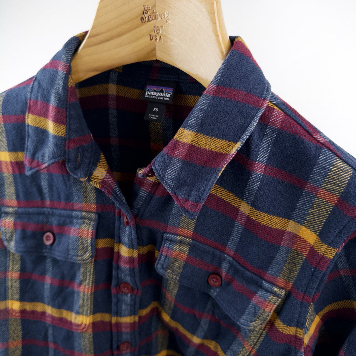 Patagonia Women’s XS Flannel Fjord Utility Shirt Plaid Blue Burgundy Gold
