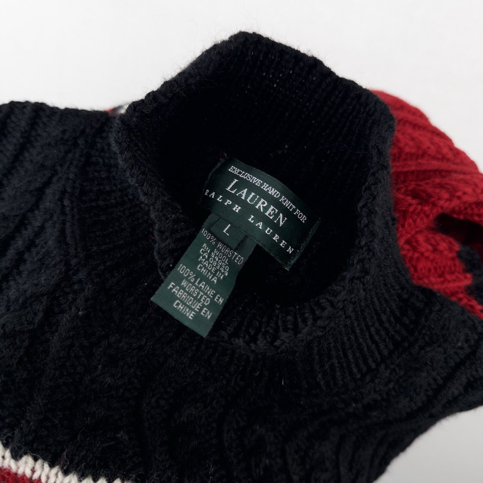 Lauren Ralph Lauren M Sweater 100% Worsted Wool Red Black Fair Isle Ski Snow