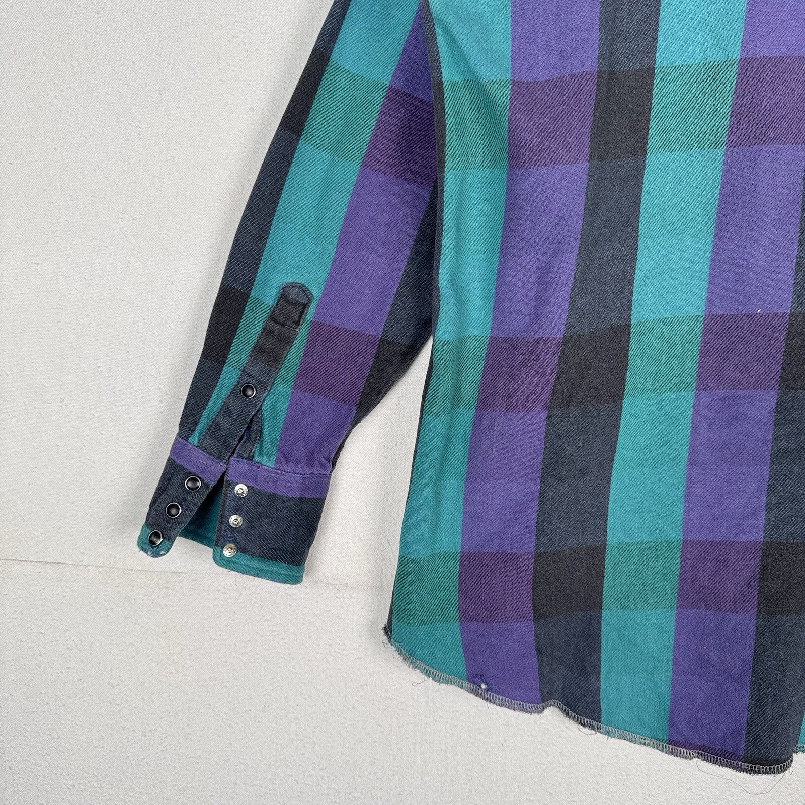 Vtg Wrangler Striped Mens L 16.5x33 Shirt Black Purple Teal Western X-Long Tails