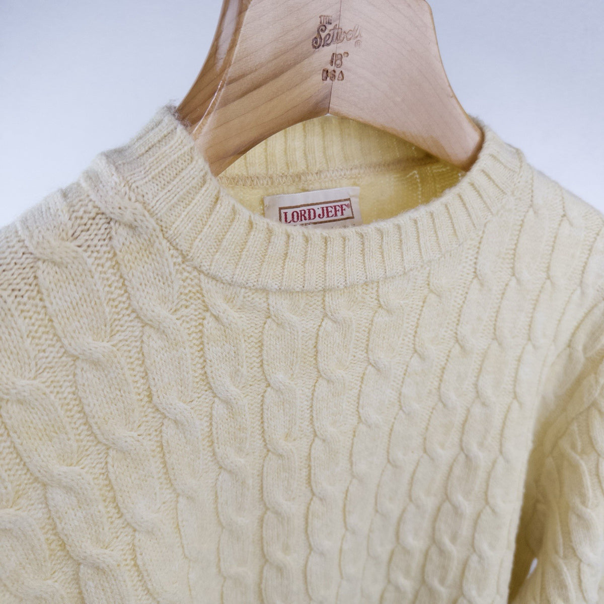 80’s Vtg Lord Jeff Sweater Men’s Large Yellow Cable-Knit Crewneck Pullover USA