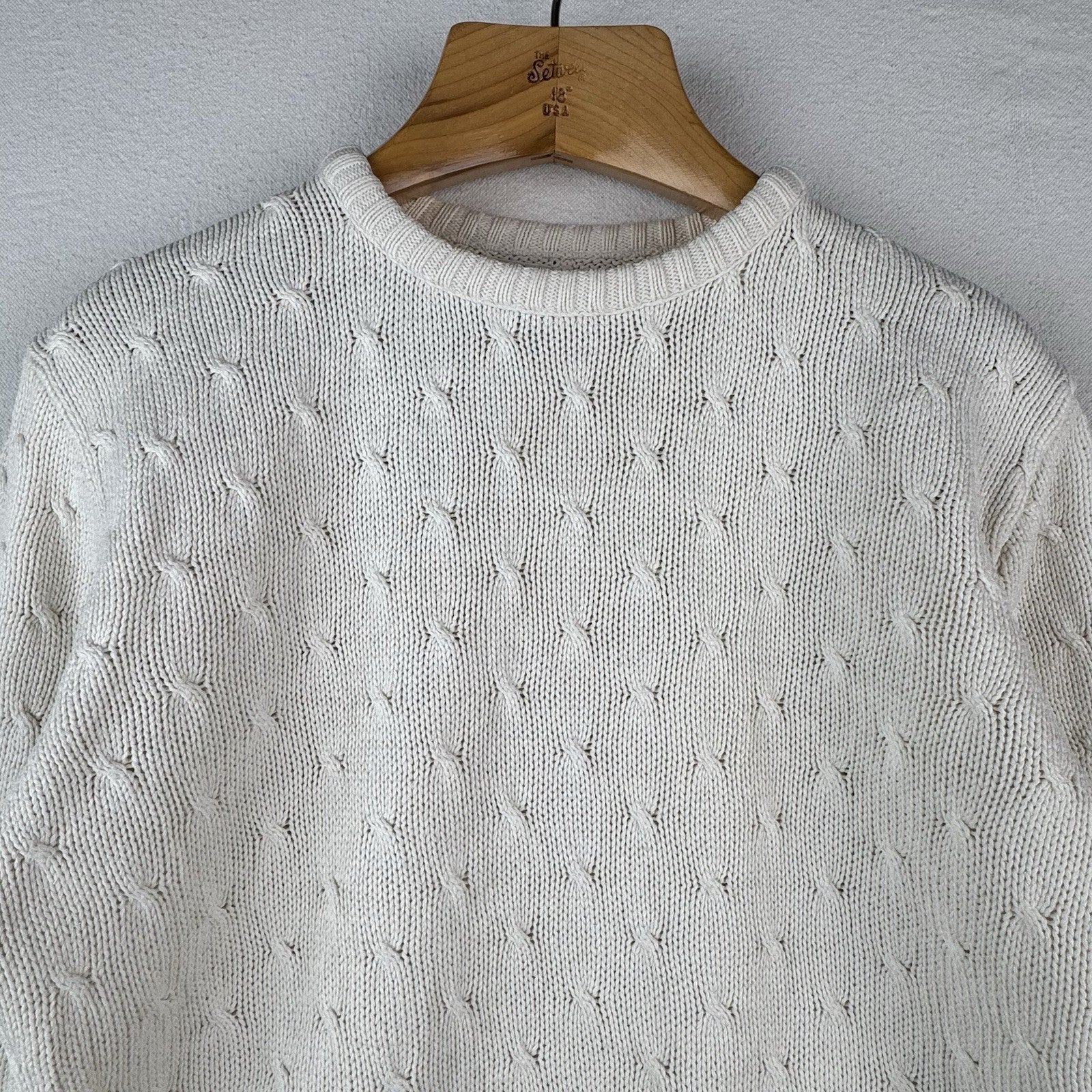 Vintage Neiman Marcus Cotton Cable Knit Sweater Ivory Cream Small 40”