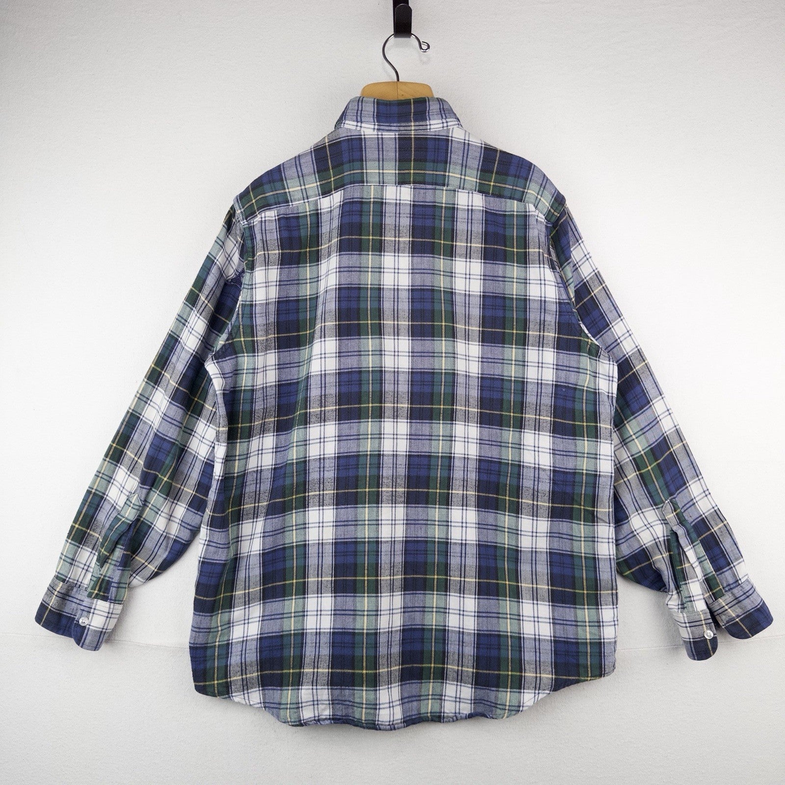 80’s Vtg LL Bean Mens XL Blue Green Scotch Plaid Flannel Shirt USA *Distressed