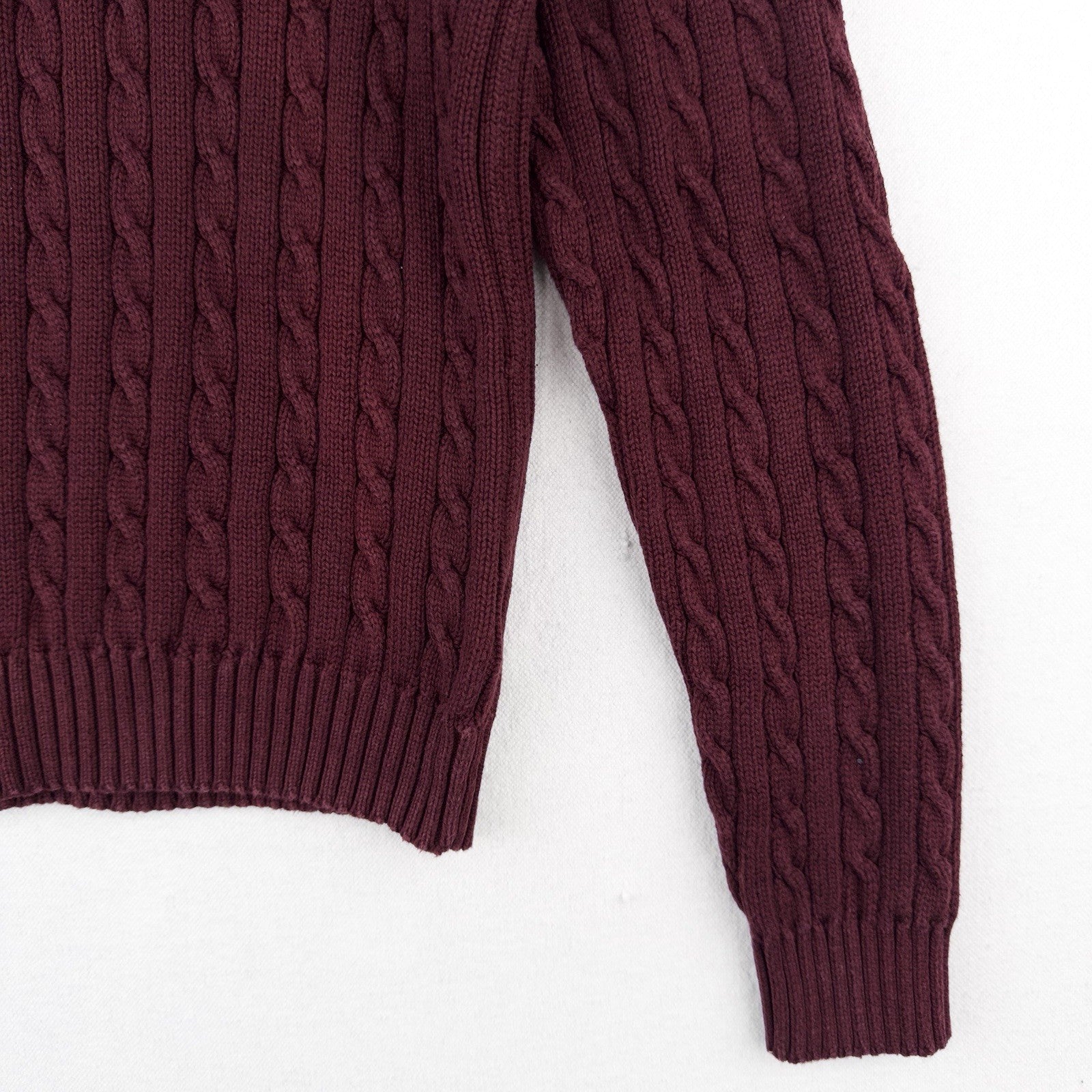 Ralph Lauren LRL Womens Small Maroon 100% Cotton Sweater 3D Cable Knit Crewneck