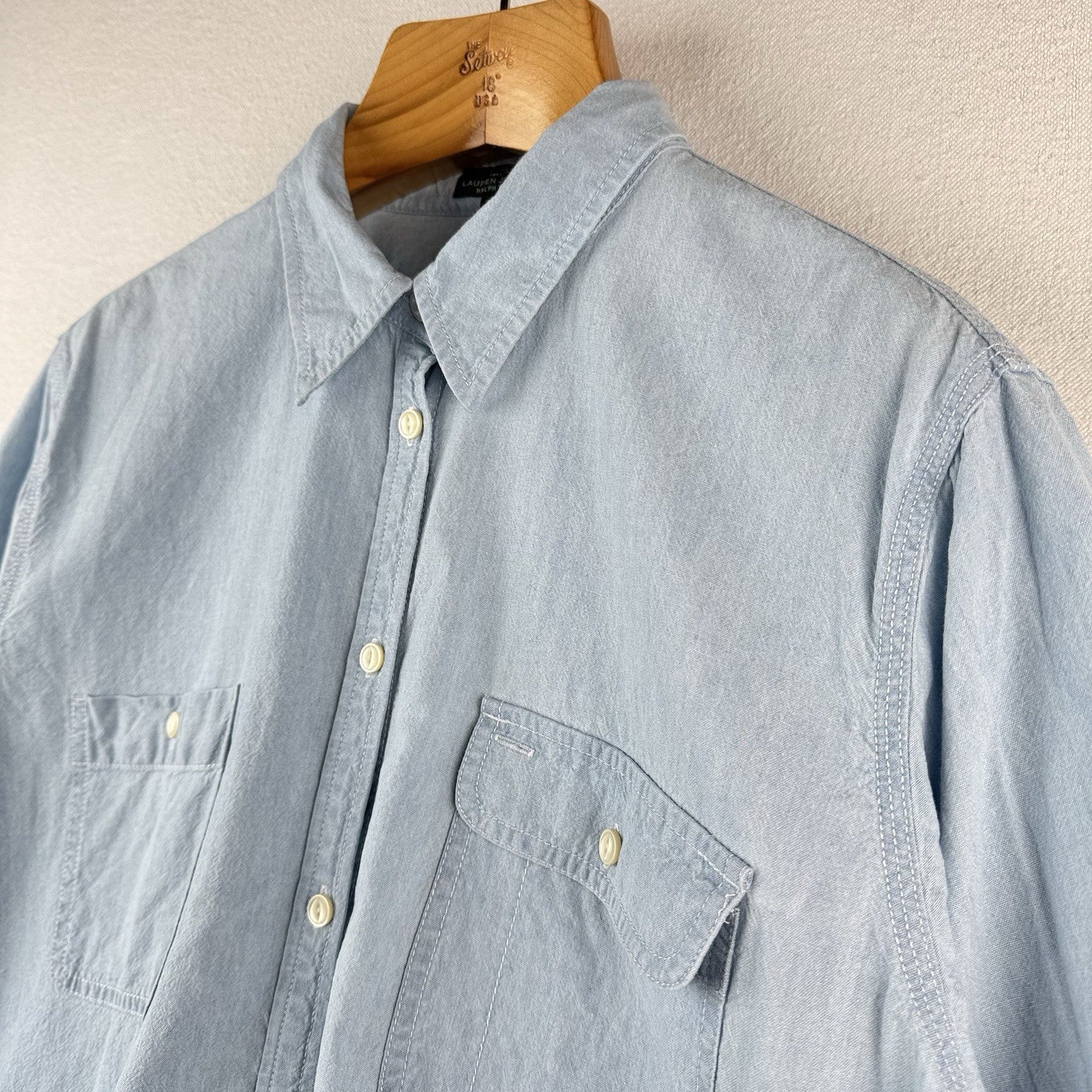 Lauren Ralph Lauren Women's 2X Blue Chambray Button Down Shirt 100% Cotton