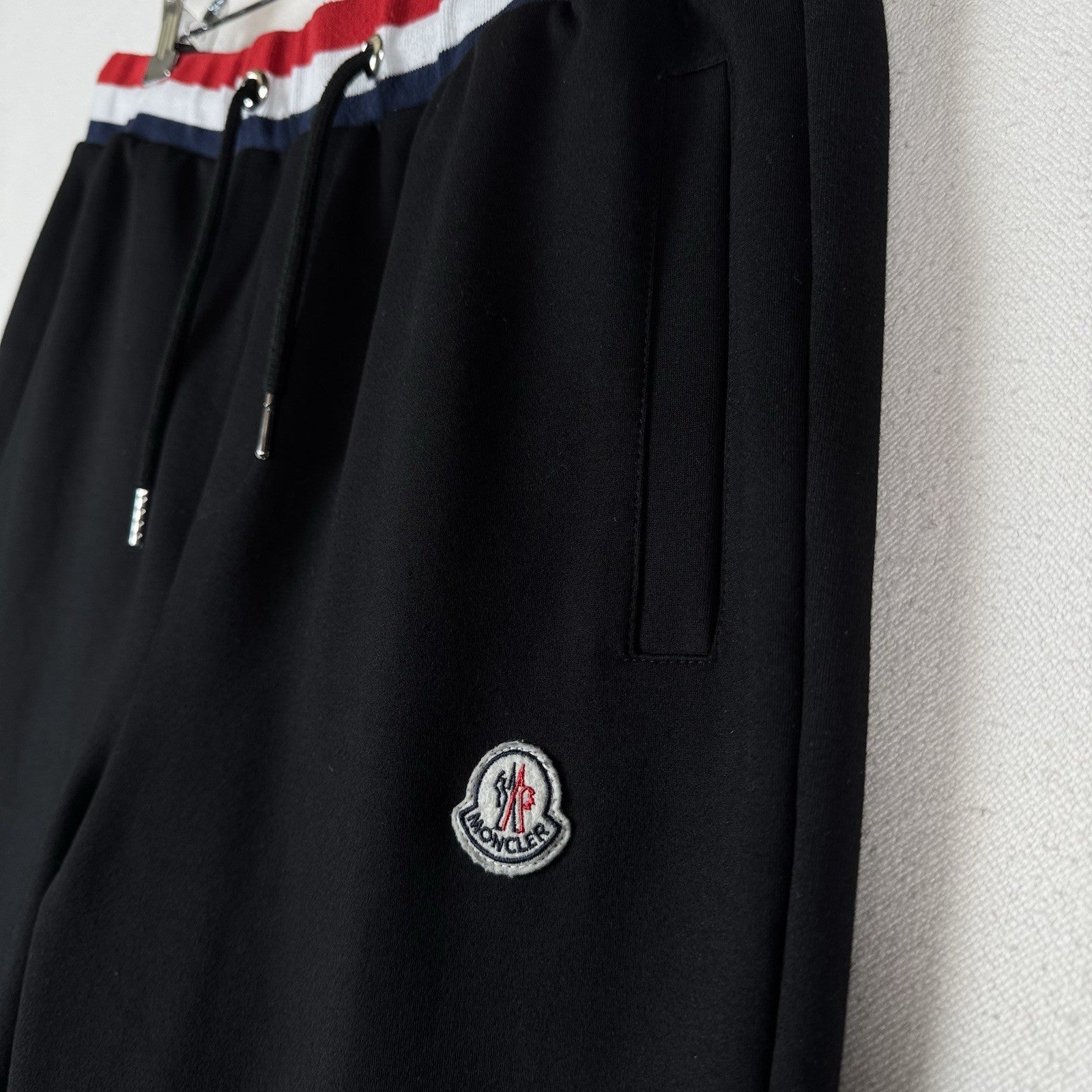 Moncler Logo Jogger Pants Black Tricolor Stripes  XS/S - 26” Inseam/32” Waist*