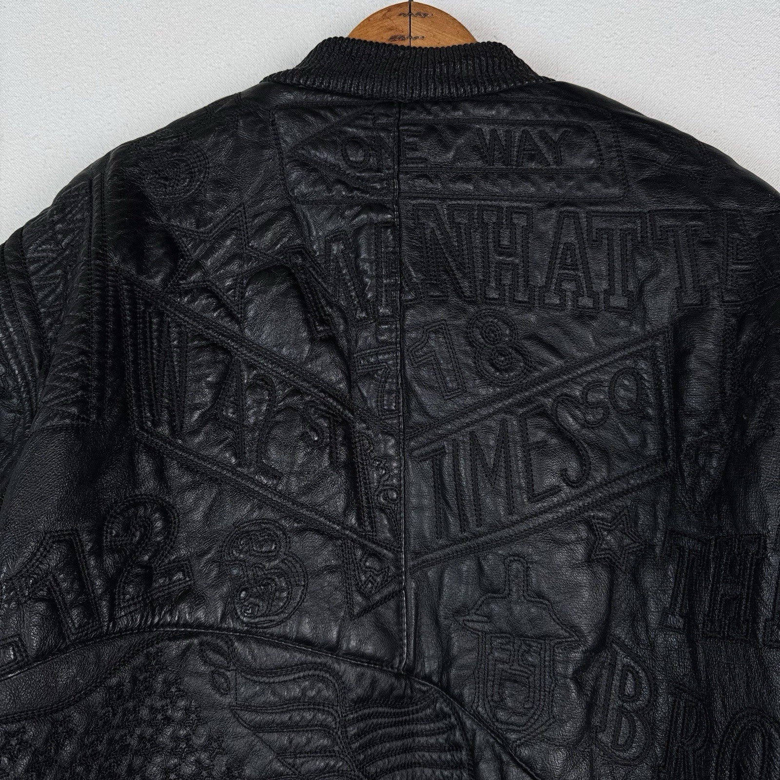 Vtg East Side Outerwear NYC Embroidered Leather Bomber Jacket Men’s  XL -Read*