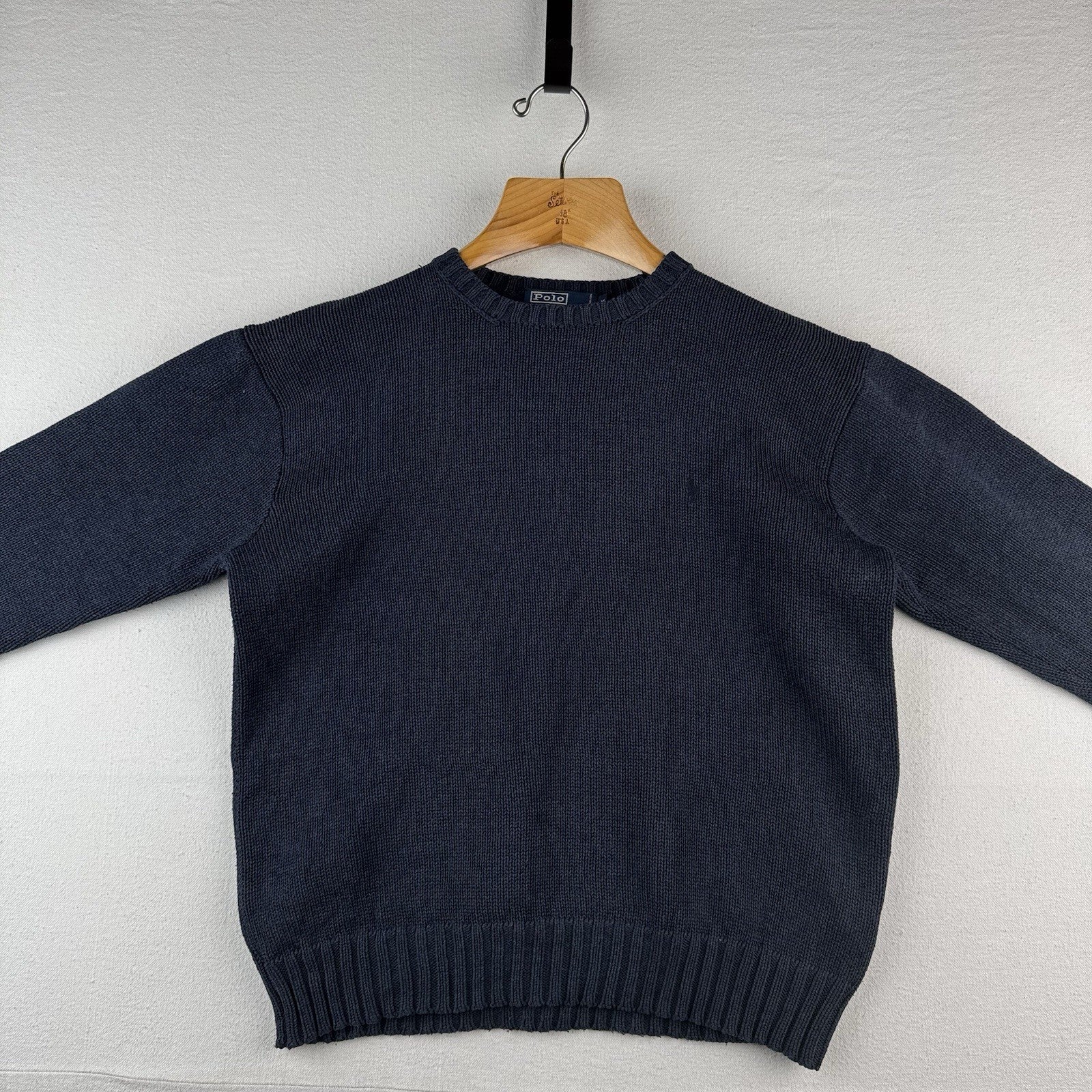 90’s Vintage Polo Ralph Lauren Sweater Men L Navy Blue Knit Pullover Blue Pony