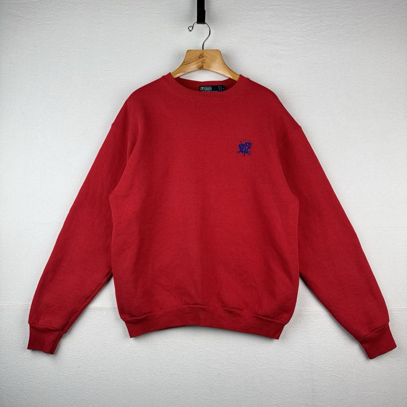 80’s Vtg Polo Ralph Lauren Sweatshirt Men XL Scribble Crest Red No Side Seam USA