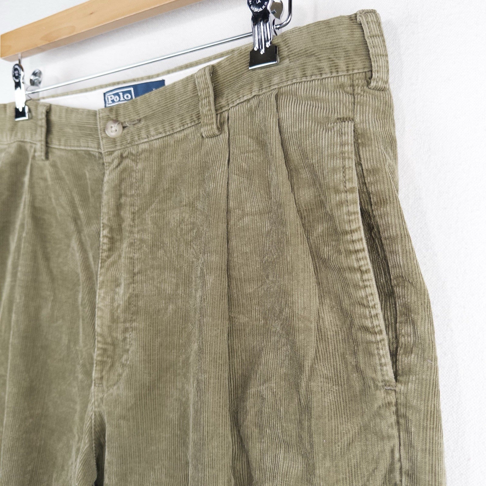90’s Vtg Polo Ralph Lauren Hammond Corduroy Pant Mens 35x30 Khaki Pleated Cuffed