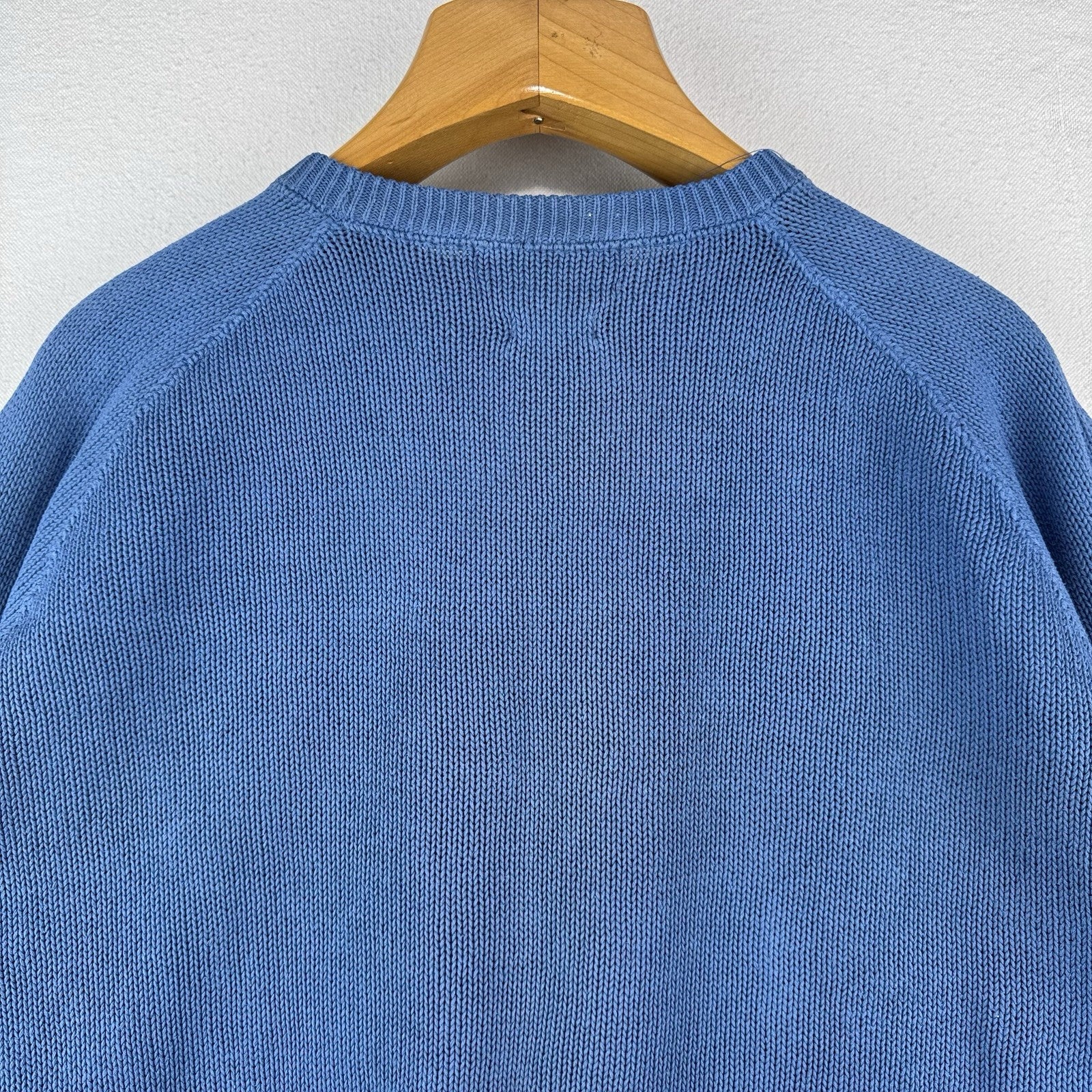 90s Vtg Polo Ralph Lauren Men’s L Cookie Sweater Patch Embroidered Raglan Blue