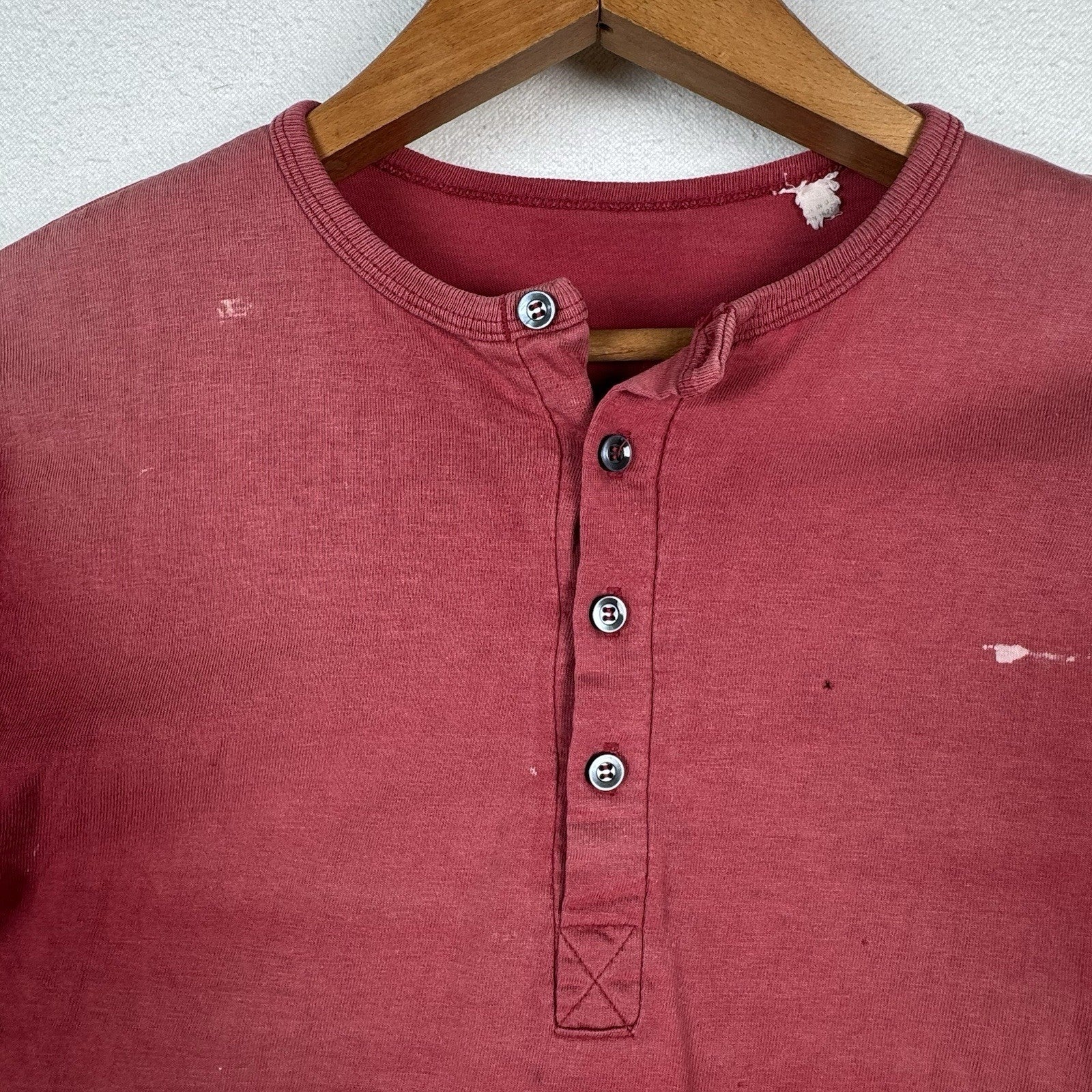 True Vintage 50s Kids Small Faded Distressed Red Henley Shirt Made In USA