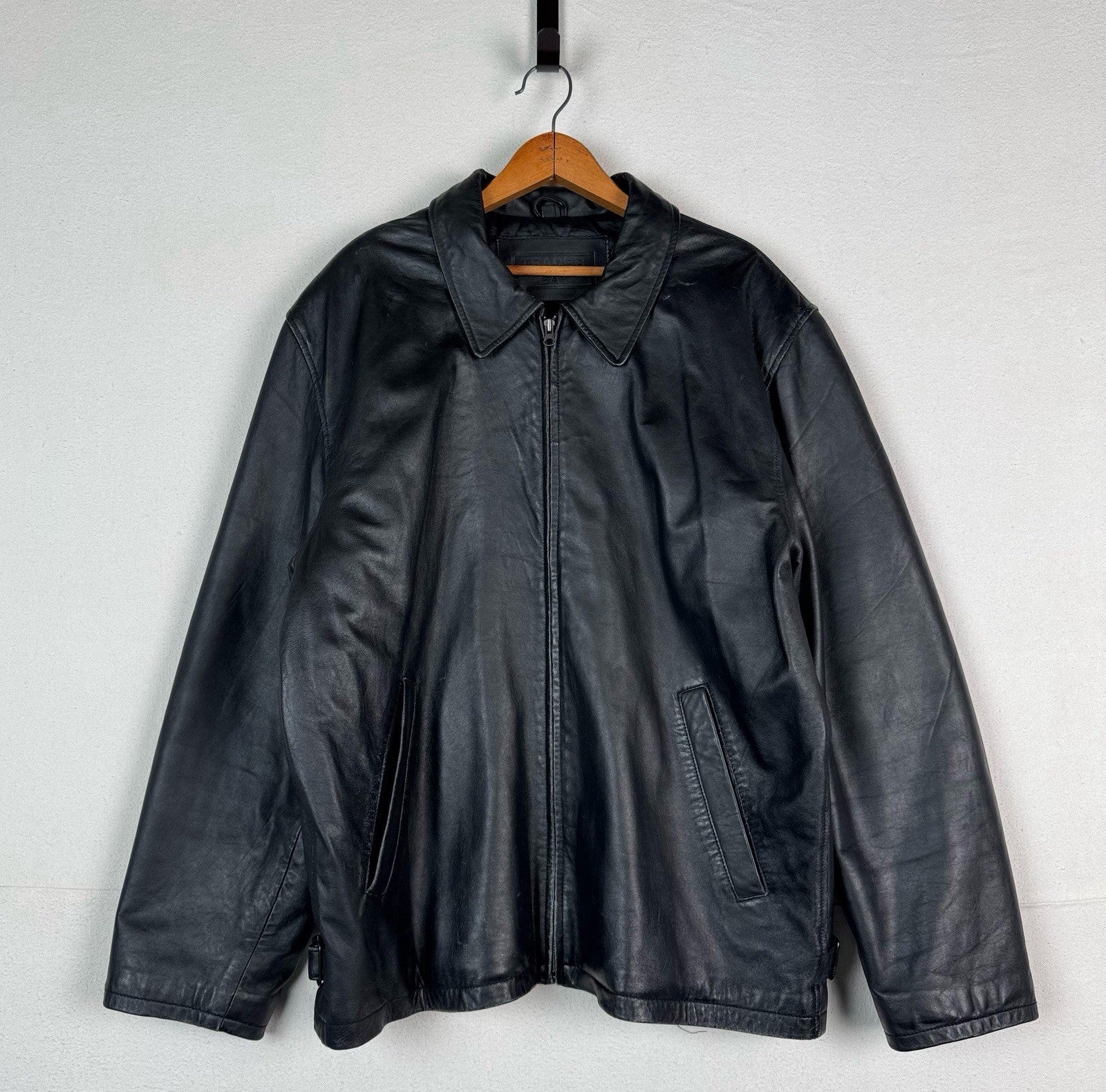 Trader Bay Leather Jacket Mens Size XL Black Full Zip Heavyweight Flight Bomber