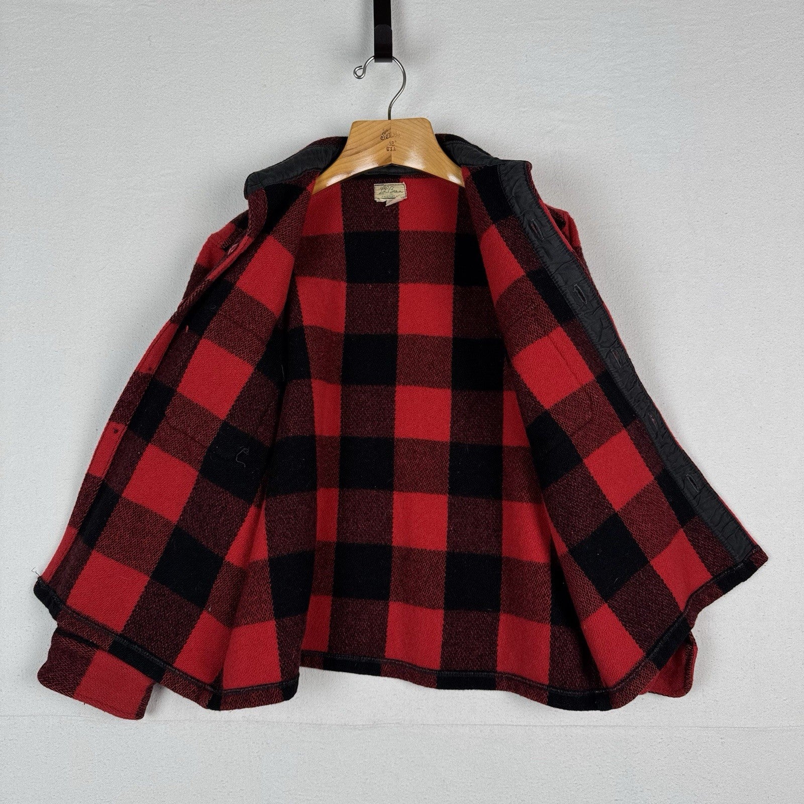 60s Vtg LL Bean Red Buffalo Plaid Mens L Wool Hunting Shirt Flannel Overshirt