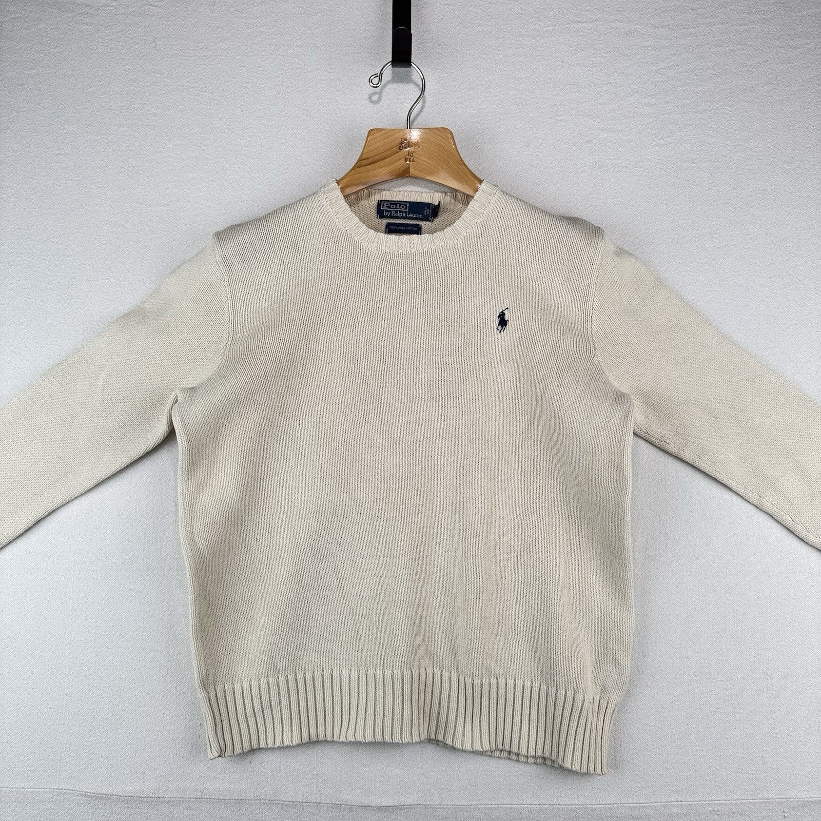 90's Vintage Polo Ralph Lauren Sweater Men's M Cream Beige Pima Cotton Crewneck