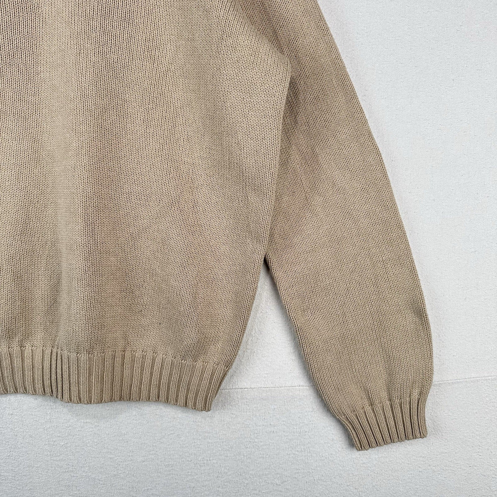 90’s Vintage Polo Ralph Lauren Men’s L Tan Camel Brown Knit Sweater 100% Cotton
