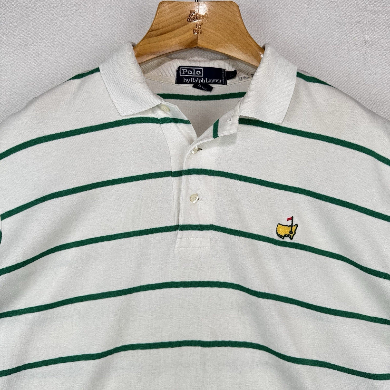 Vintage Polo Ralph Lauren Men’s Large Masters Golf Green White Stripe Shirt
