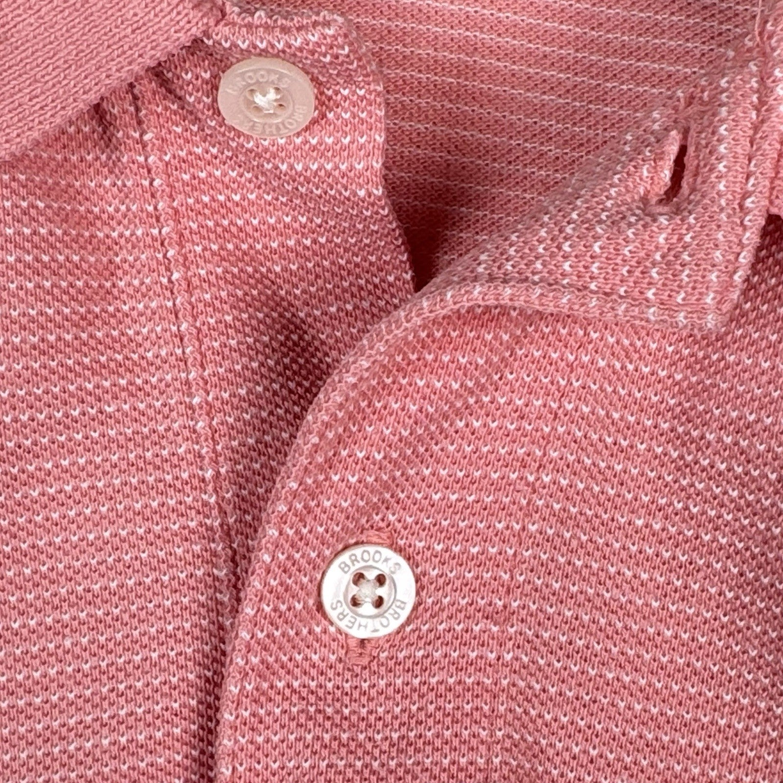 Brooks Brothers Shirt Men’s Large Pink Polo Short Sleeve Dotted Striped Cotton
