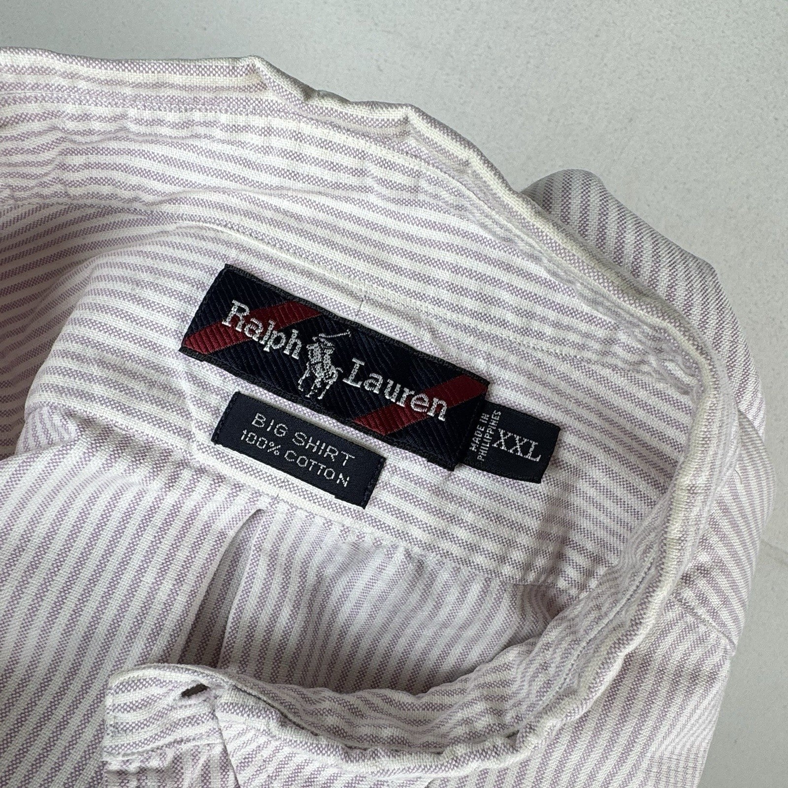 Vtg Polo Ralph Lauren University Big Shirt Fit Mens Purple Striped Oxford 2XL