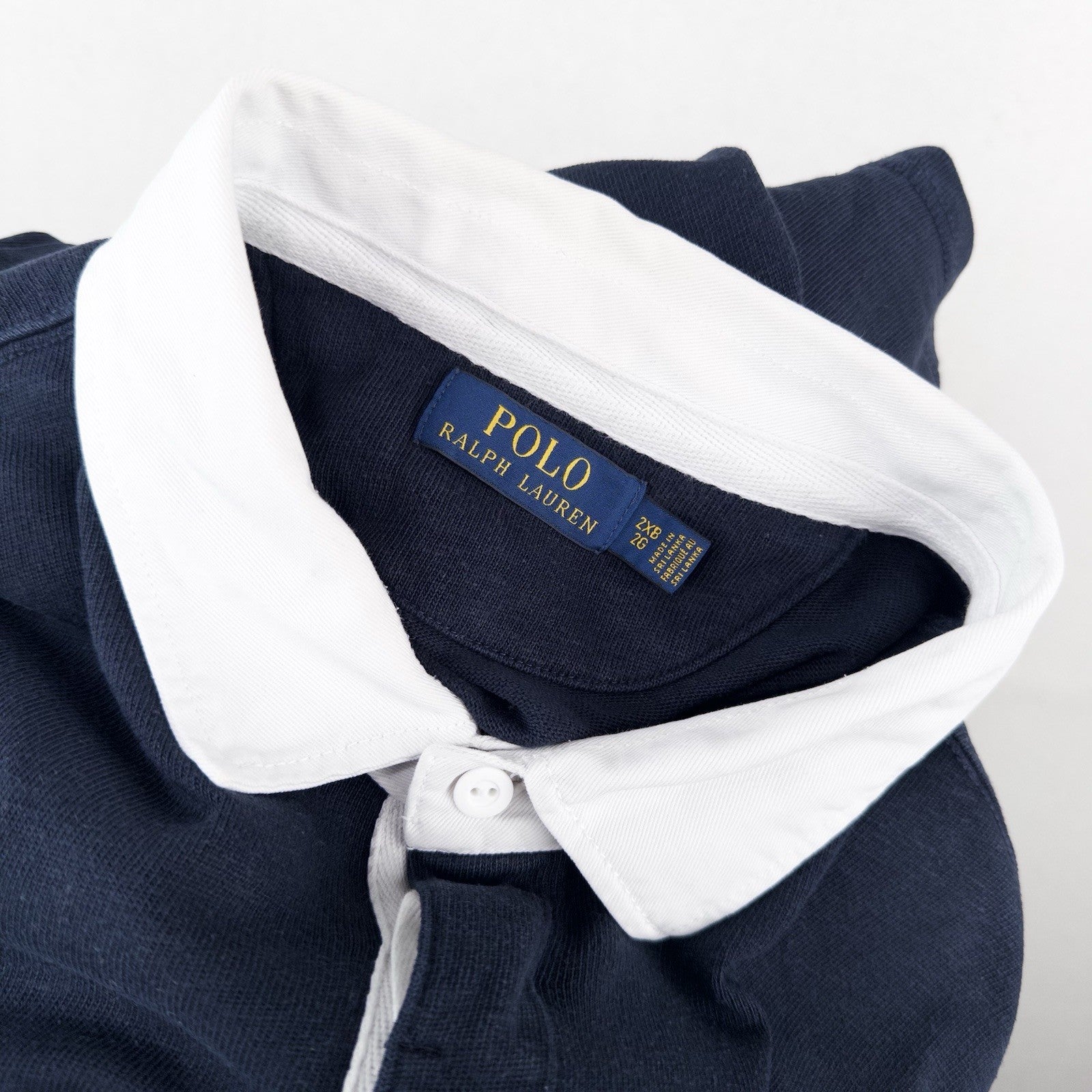 Polo Ralph Lauren Mens Long Sleeve Rugby Shirt Men’s 2XB Navy Blue White Collar