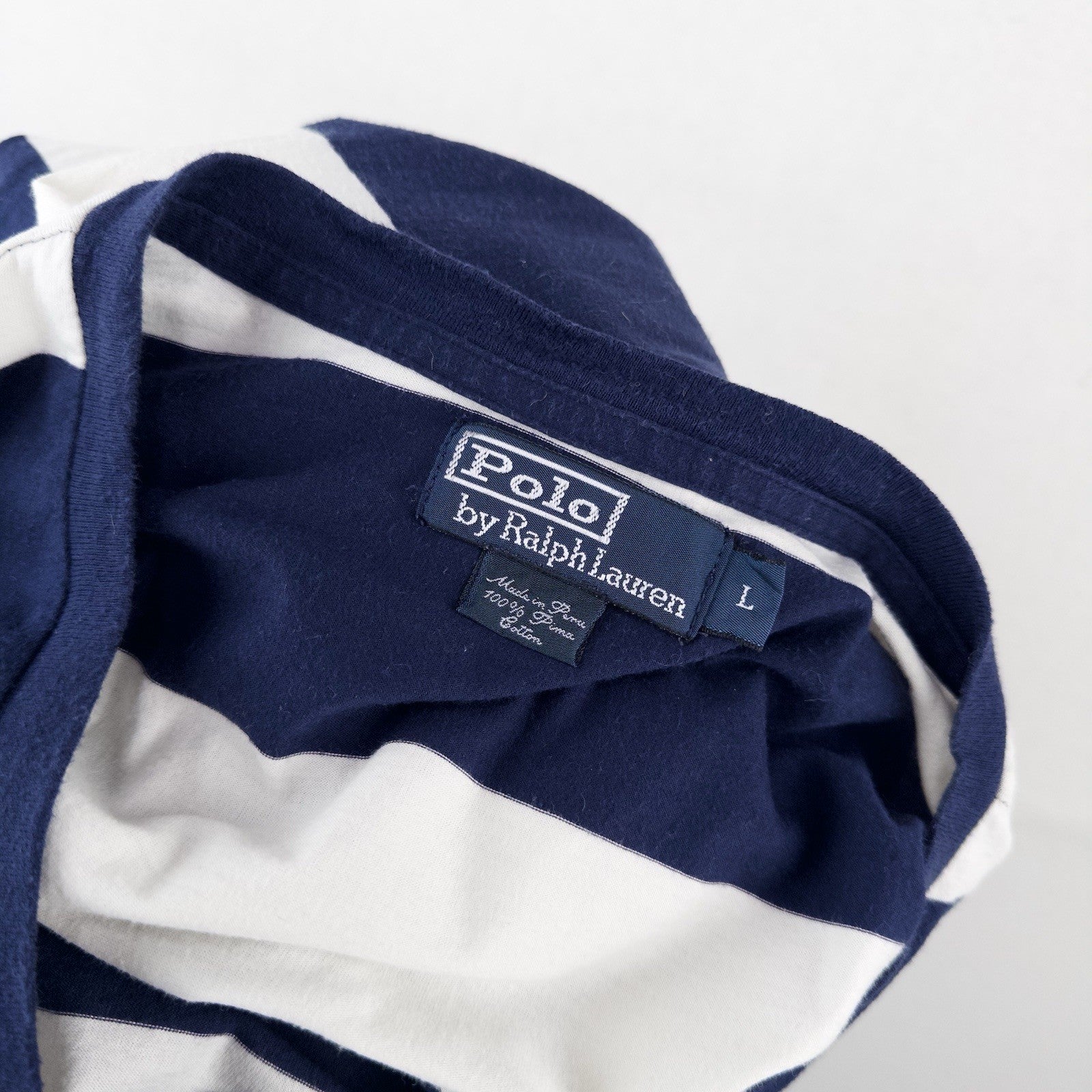 90’s Vtg Polo Ralph Lauren V-neck Sailor Stripe Shirt Men’s L Pima Cotton Blue