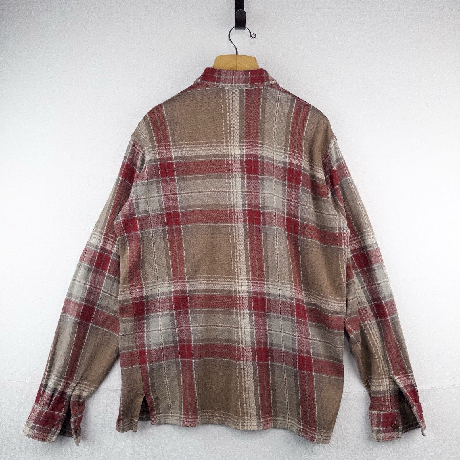 90’s Vtg Polo Ralph Lauren Men’s M Tan Brown Plaid Half Button Popover Shirt