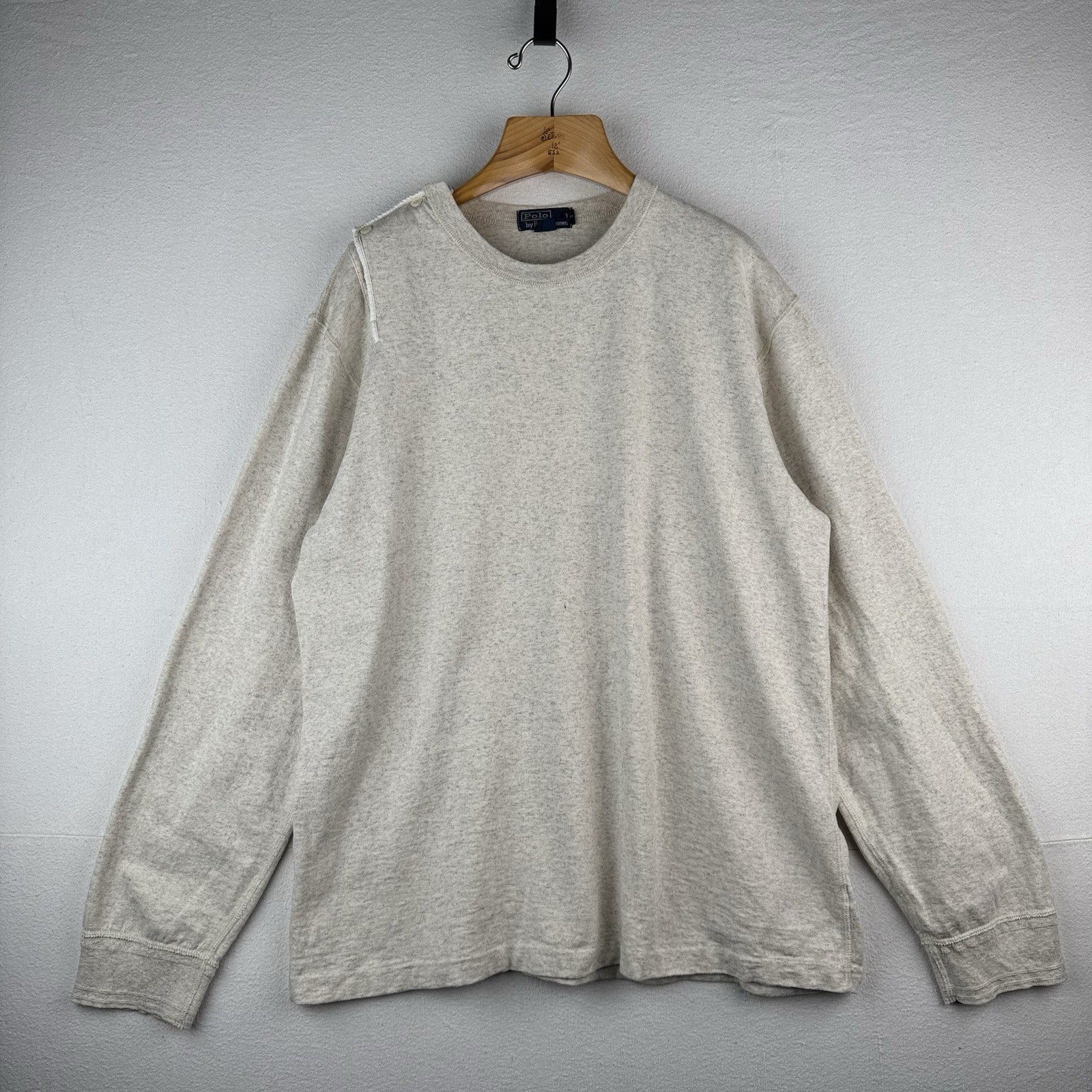 90s Vtg Polo Ralph Lauren Sailor Shoulder Button Sweater Alpaca Beige 2XL *Read
