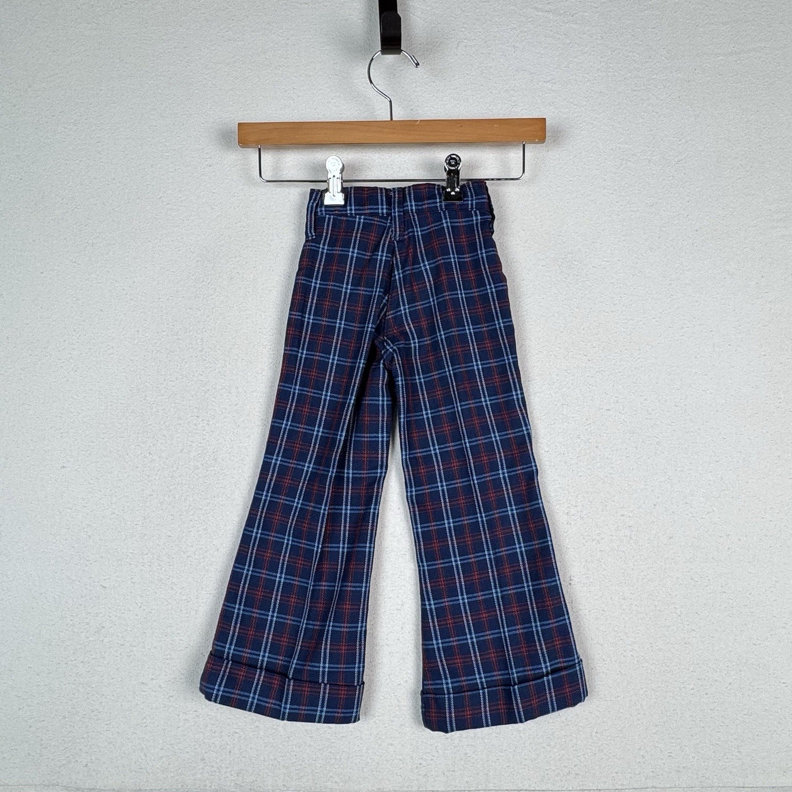 Vintage 70’s JCPenney Kids Plaid Wide Leg Distressed Sweatshirt Set Blue Red 4-5