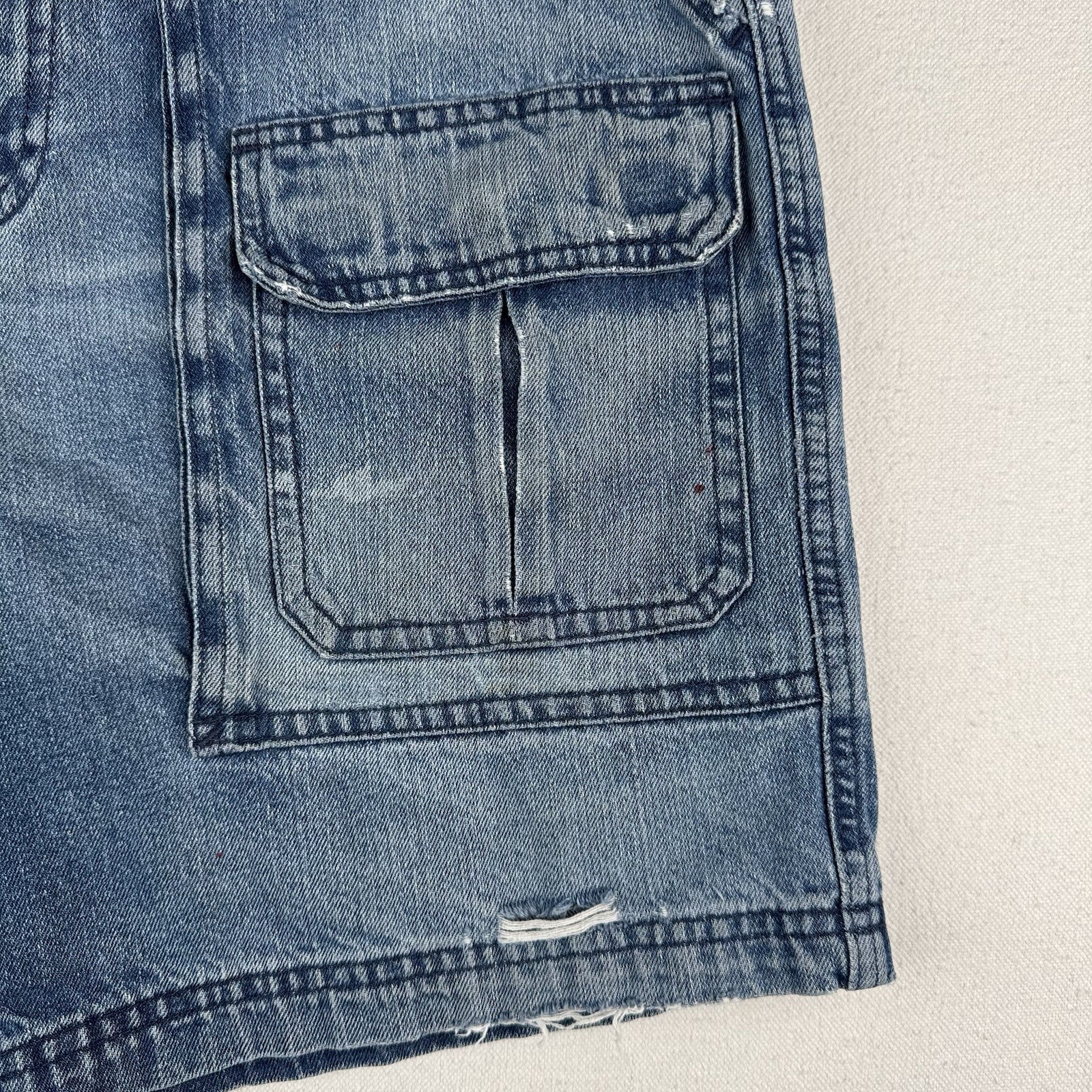 Vtg Croft & Barrow Denim Cargo Safari Pocket Shorts Mens 32x6 Blue Elastic Waist
