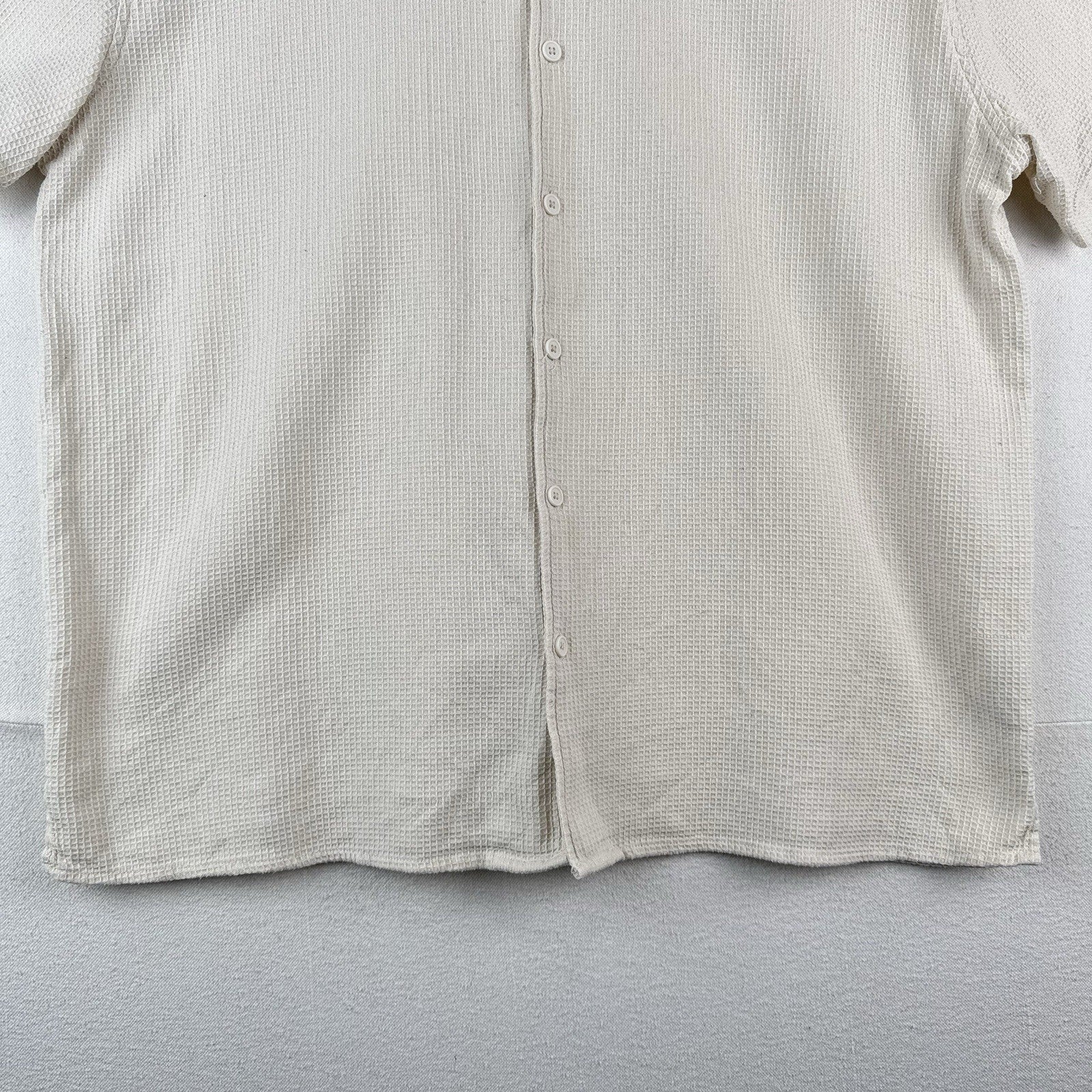Original Use Waffle Knit Cream Men’s XL Camp Collar Button Up Resort Shirt