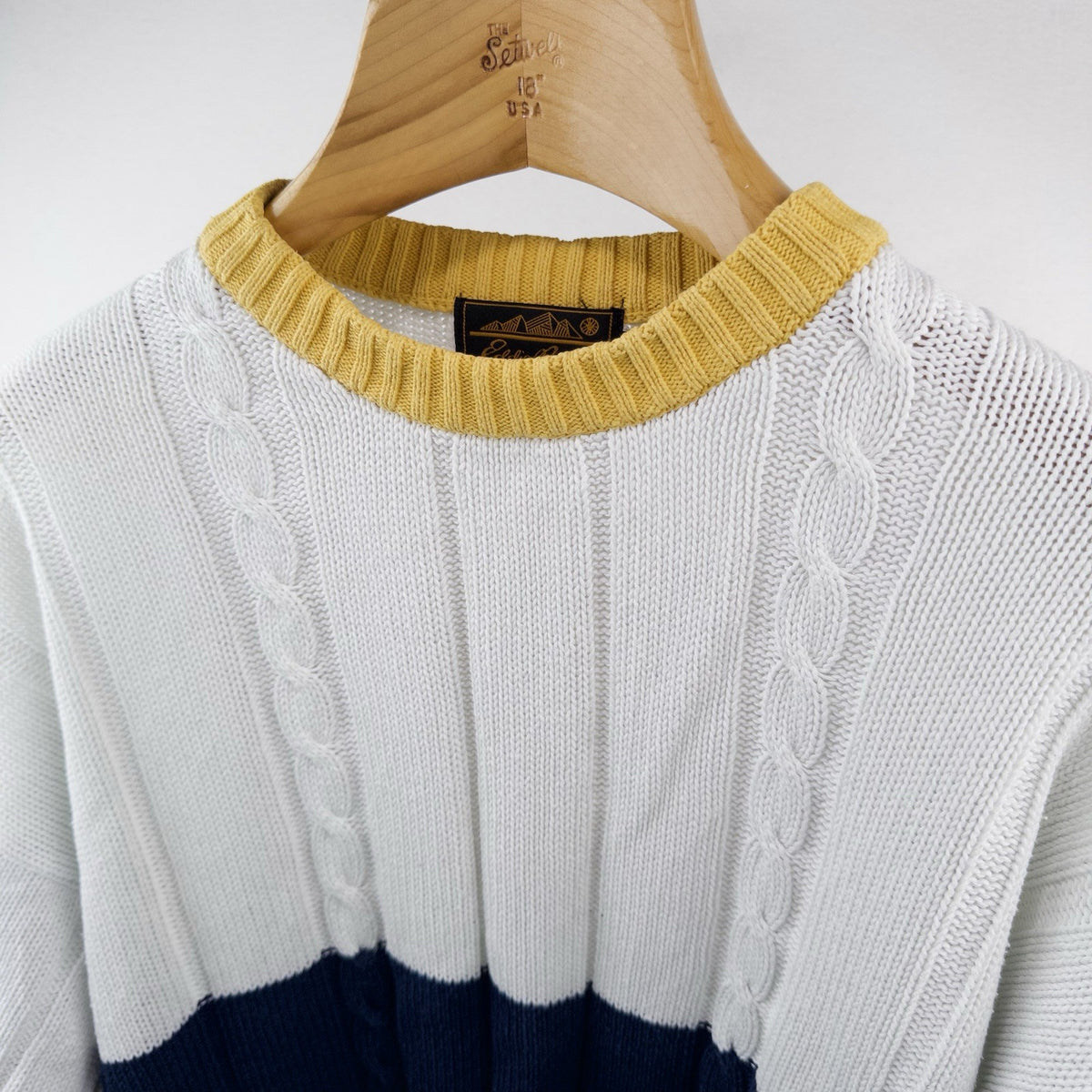 90’s Vtg Eddie Bauer Pullover Sweater Color Block Crewneck Men’s L White Blue