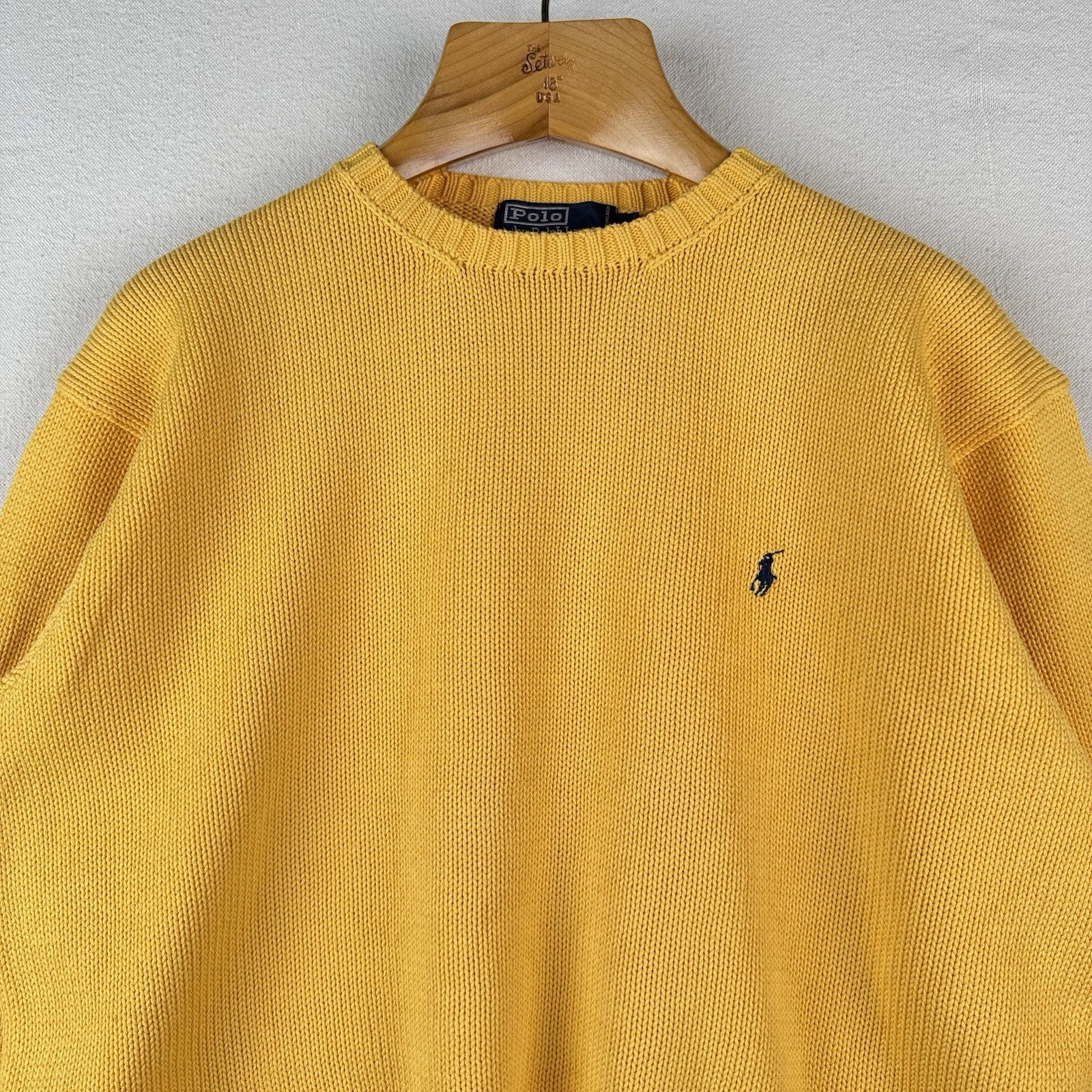 90’s Vintage Polo Ralph Lauren Sweater Men’s Large Yellow Knit Cotton *Read