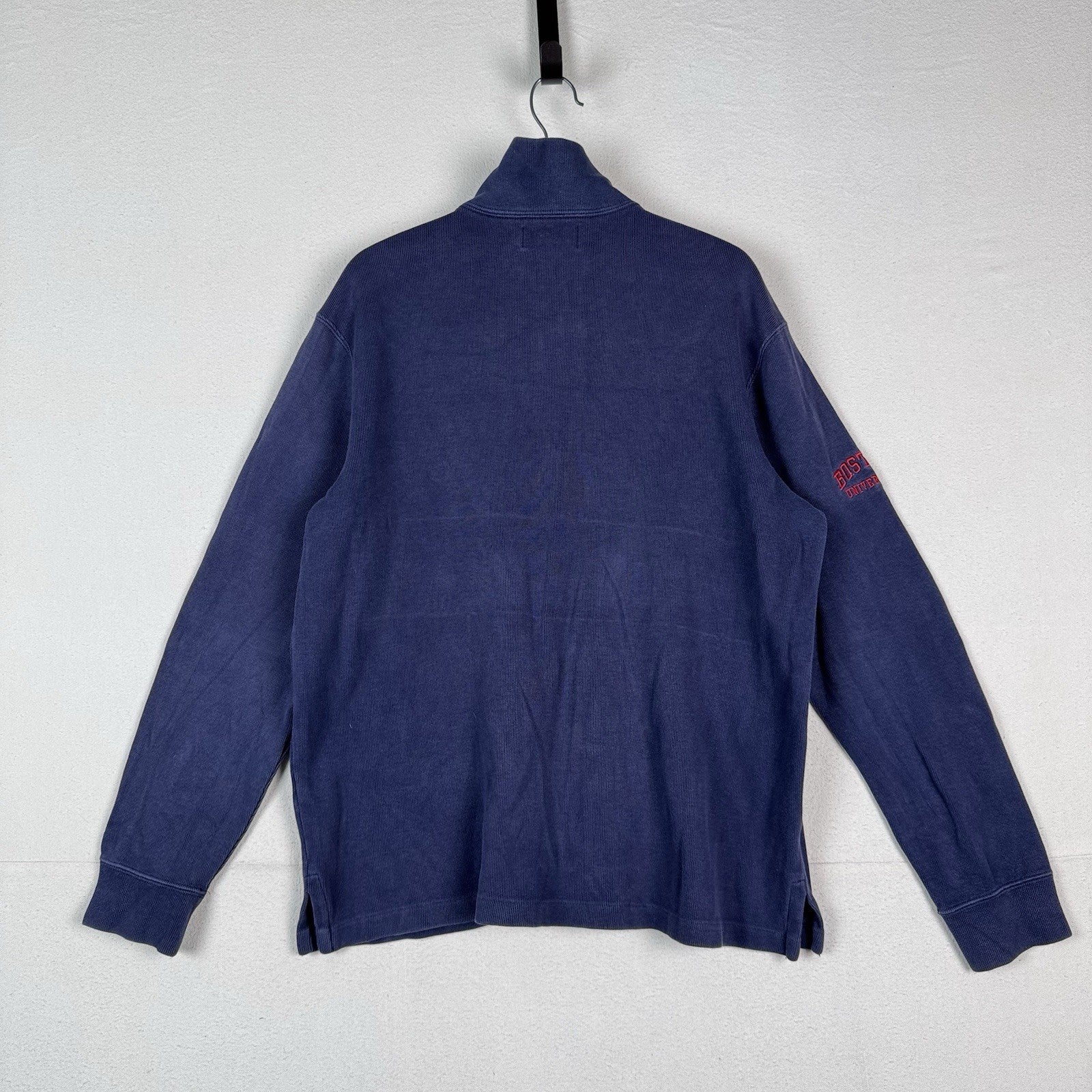 Vintage Polo Ralph Lauren Boston University Blue 1/4 Zip Sweater Mens L Read*