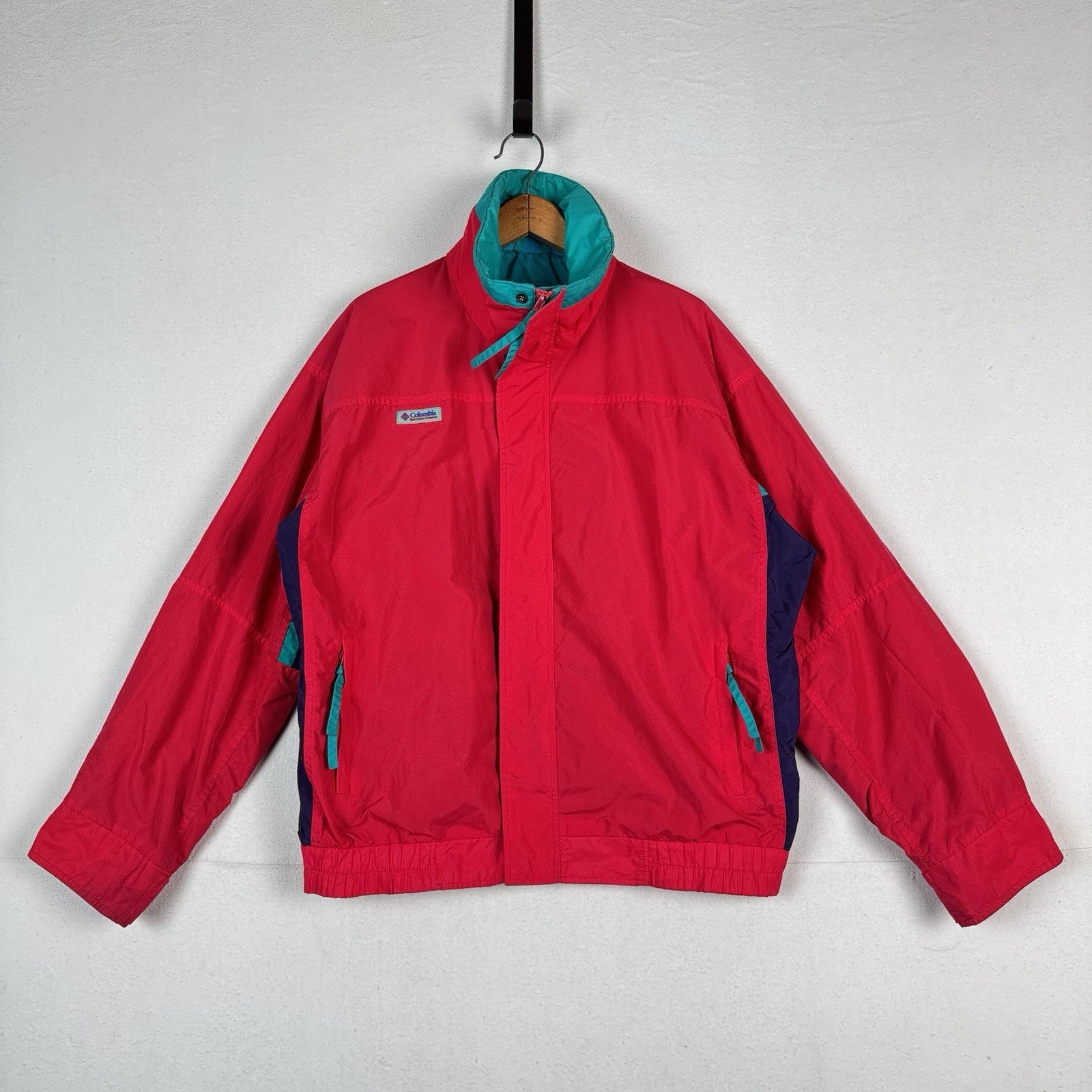 Vtg 90s Columbia Mens Bugaboo Jacket Radial Sleeve Medium Pink Teal *Shell Only