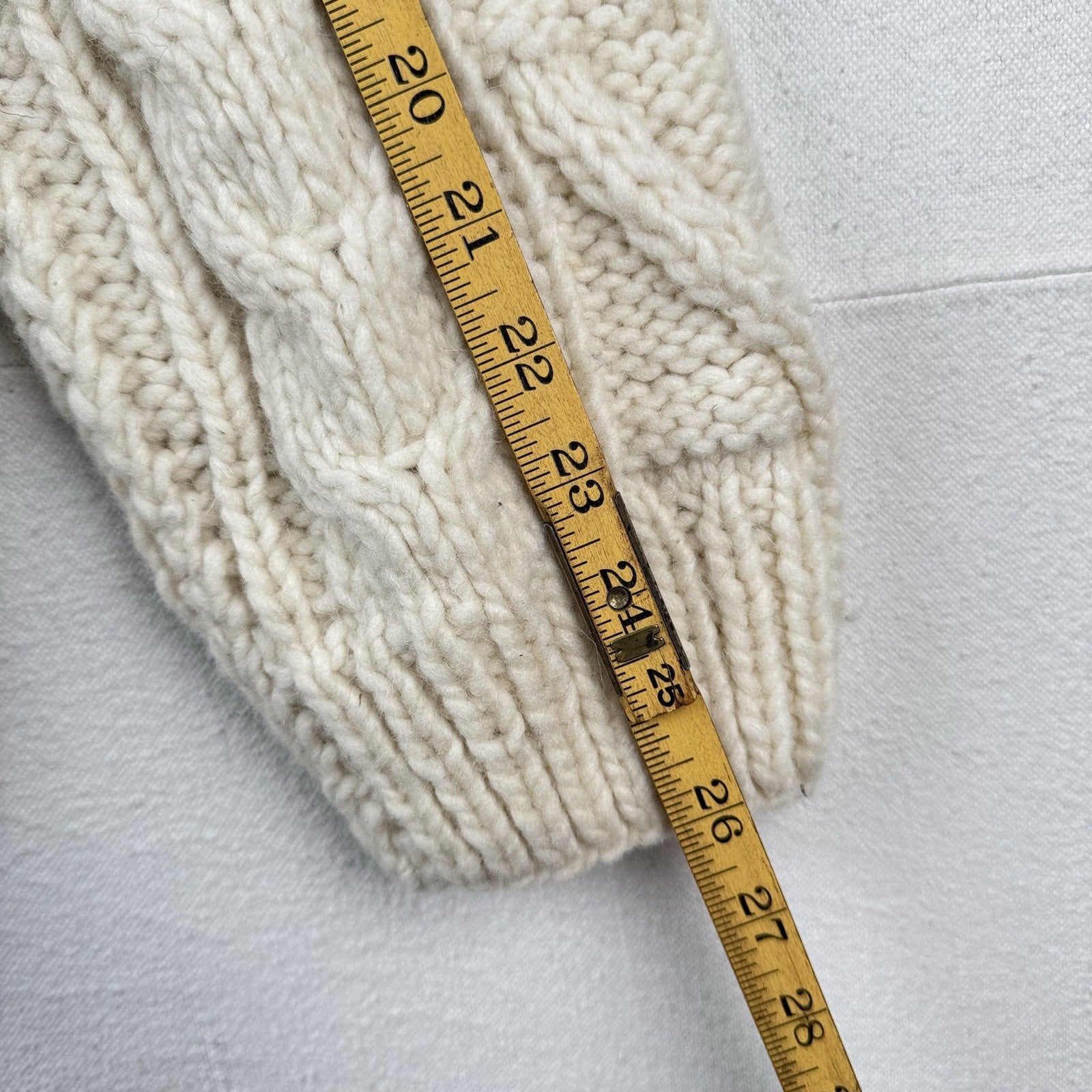 Handknit Wool 2XL Fisherman Sweater Cream White Knit Collar 2-button 48” *Read