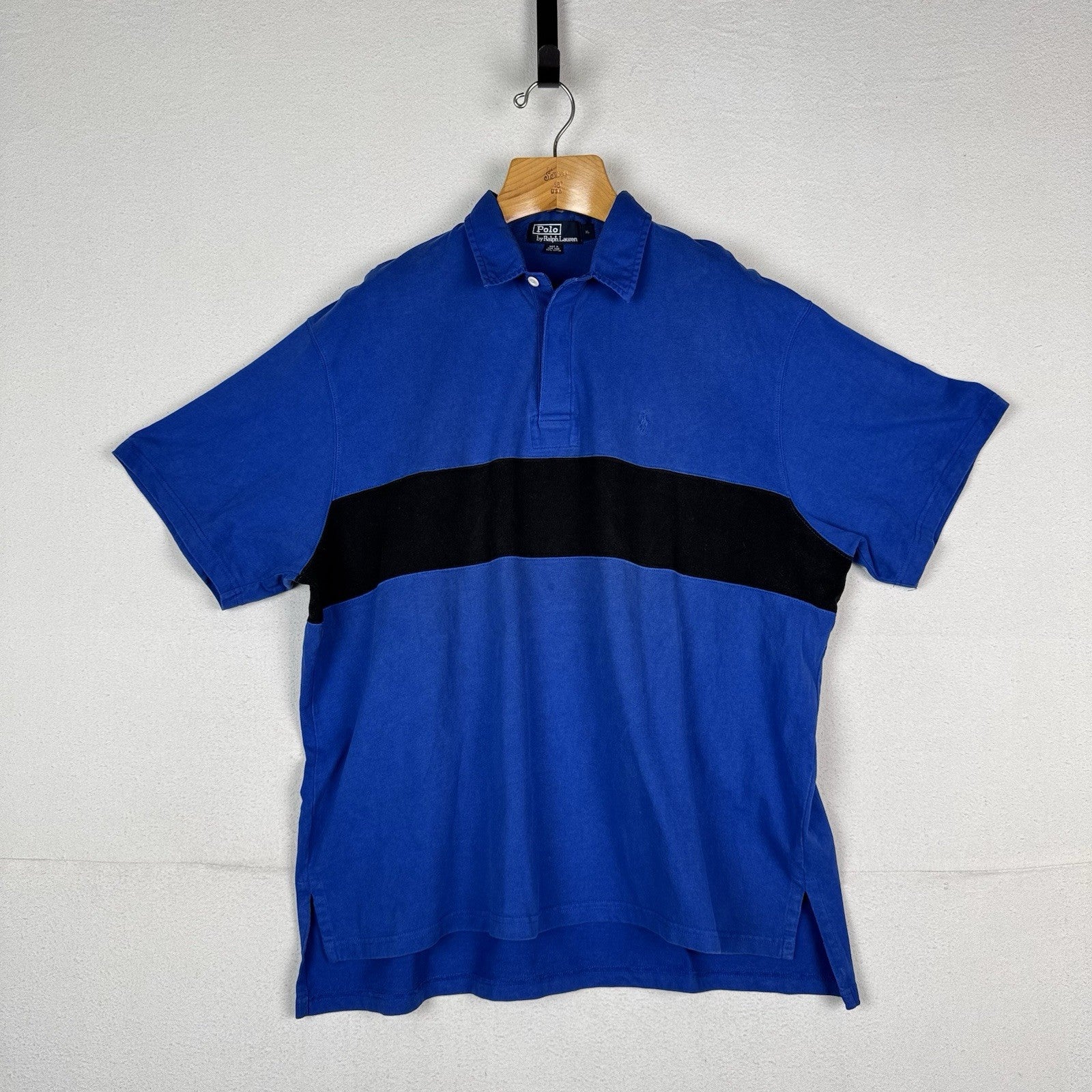 Vintage Polo Ralph Lauren Mens XL Short Sleeve Rugby Thick Soft Blue Stripe