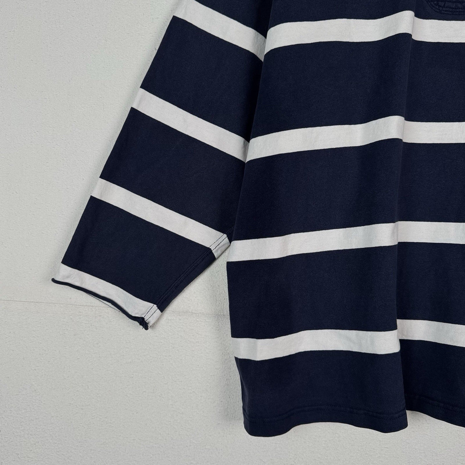 Polo Ralph Lauren Rugby Shirt 4XLB Blue White Quilted Elbow Patch *No Cuffs